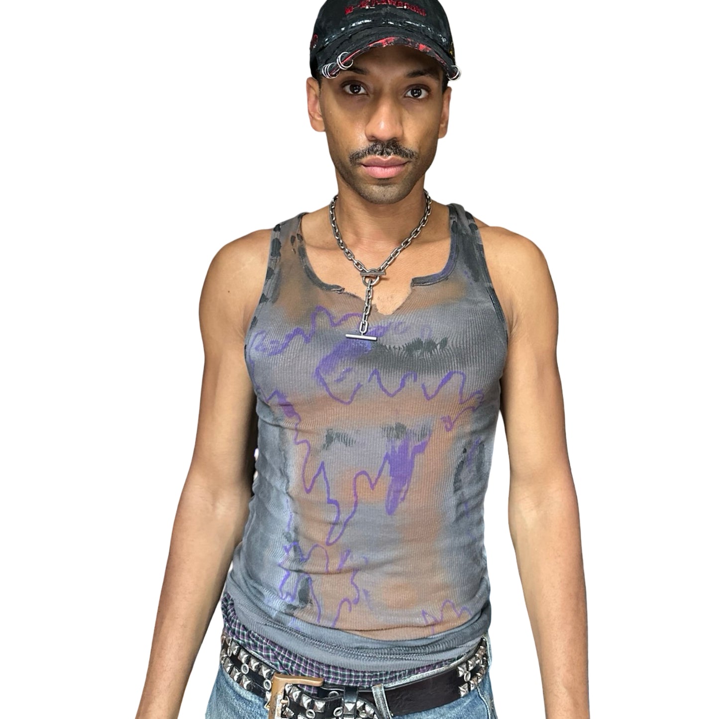 ASTROBOI* x Gildan 'Graffiti' Gray Graphic Print Tank Top - overview