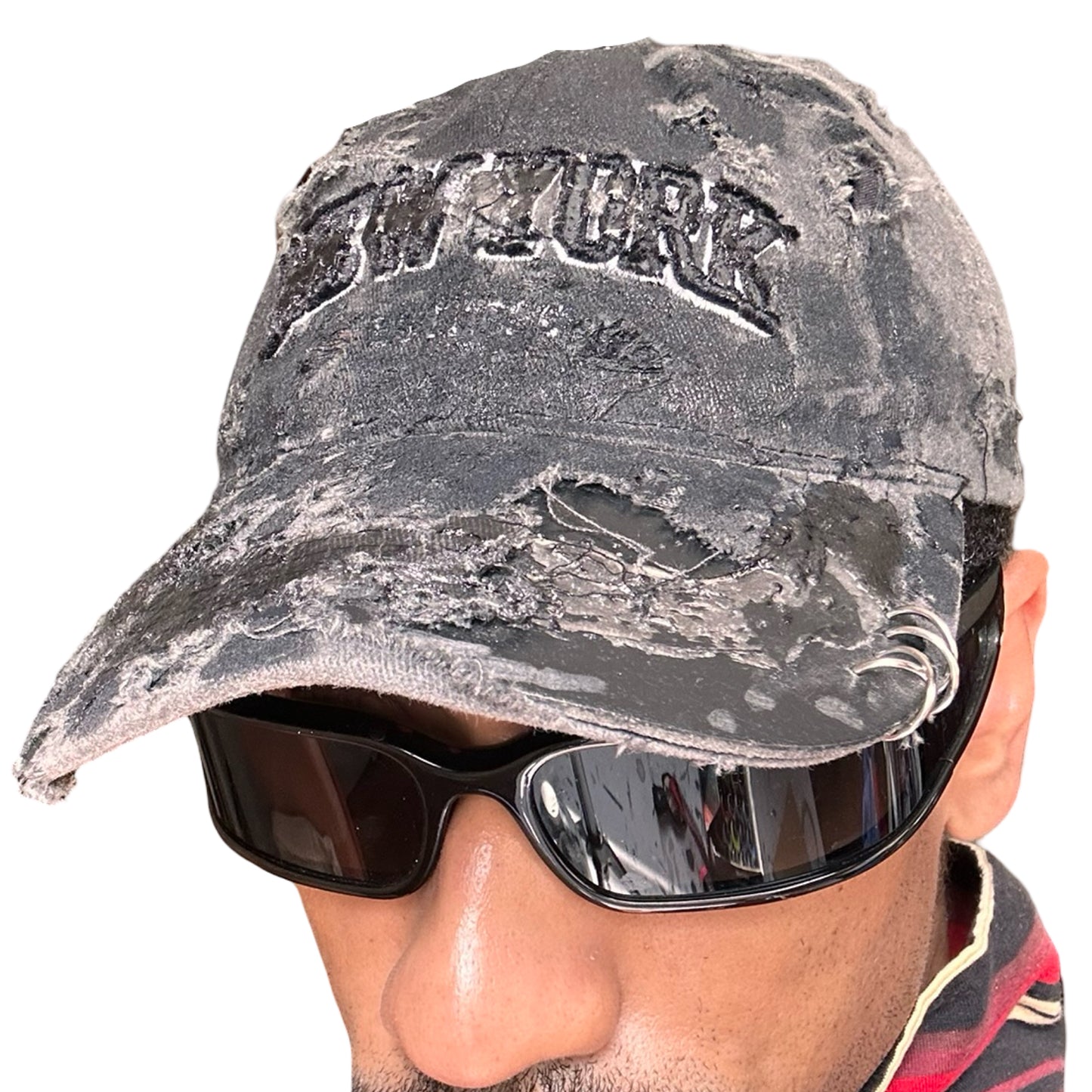 ASTROBOI* 'Orion' New York Black Distressed Resin Pierced Hat - front left