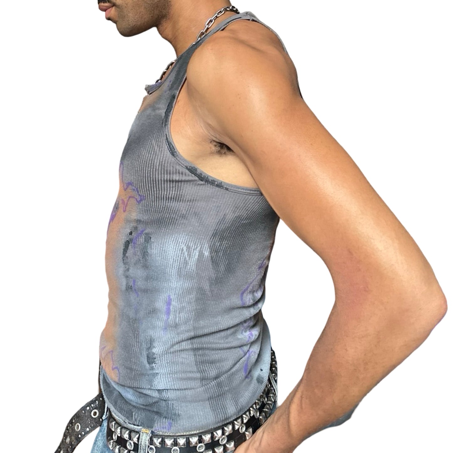 ASTROBOI* x Gildan 'Graffiti' Gray Graphic Print Tank Top - left
