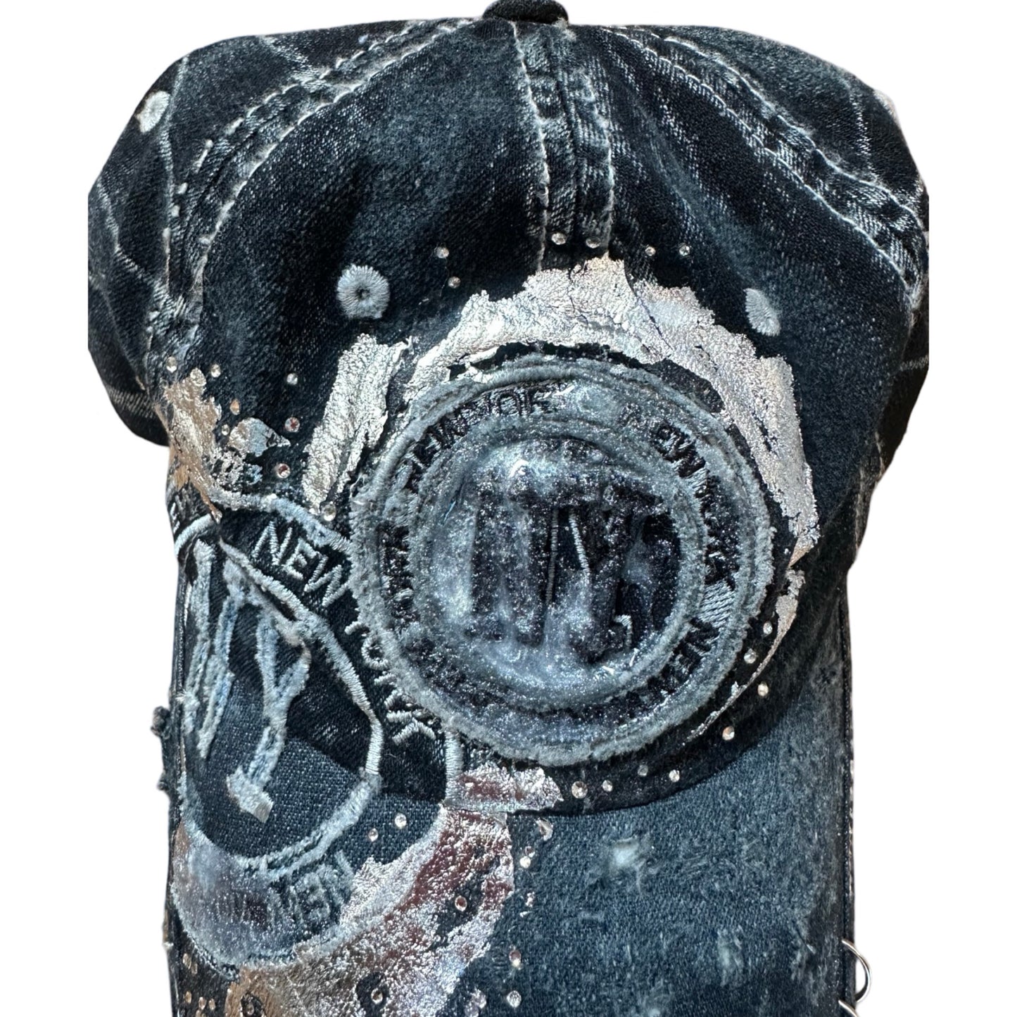 ASTROBOI* Y2K Faded Blue Denim Rhinestone Resin Hat