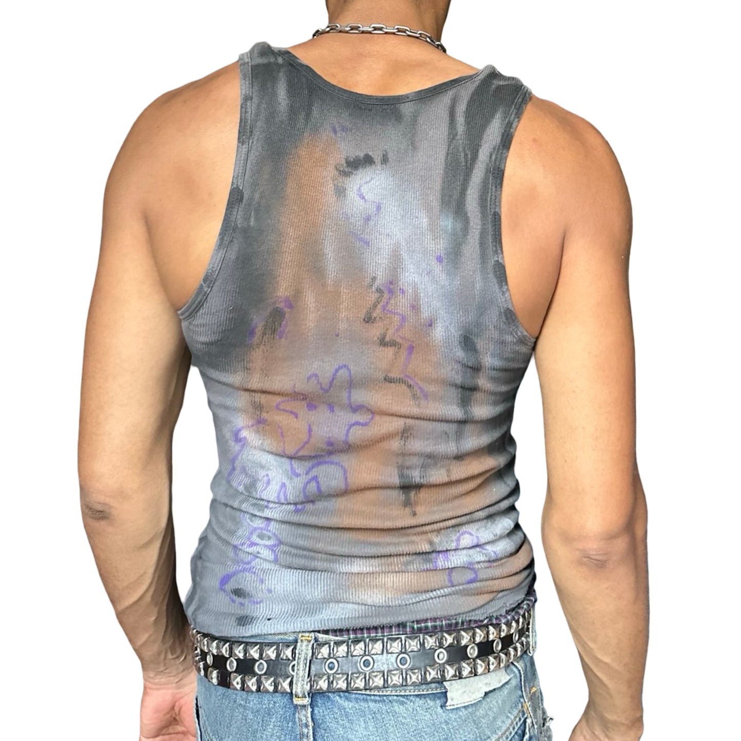 ASTROBOI* x Gildan 'Graffiti' Gray Graphic Print Tank Top - back