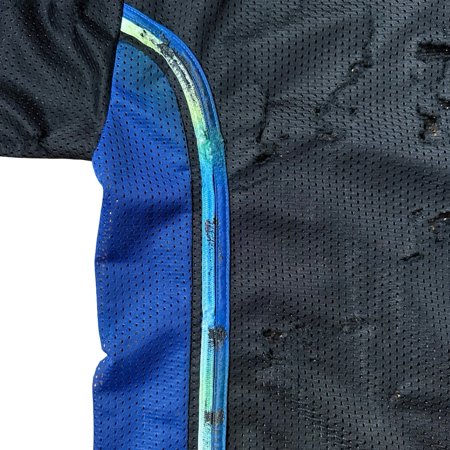 ASTROBOI* XXL Black & Blue Distressed Mesh Grunge Jersey - left arm