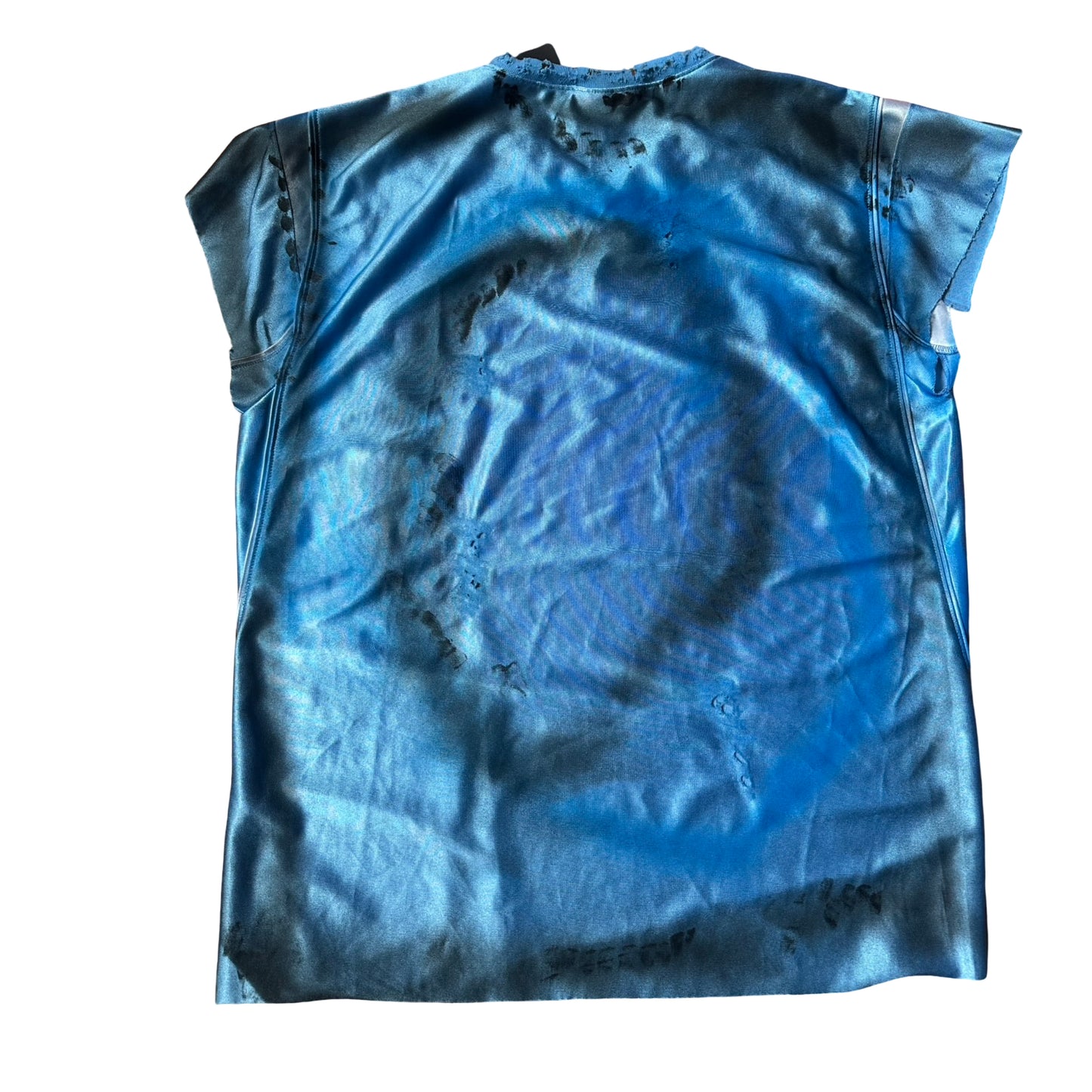 ASTROBOI* V-neck Deconstructed Blue Painted T-shirt Jersey – flat detail back 1