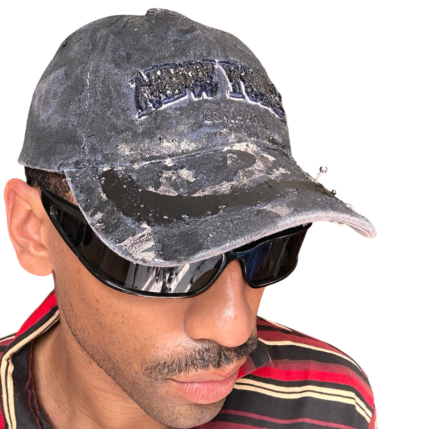 ASTROBOI* 'Zypher' NYC Distressed Metallic Resin Navy Hat - front right