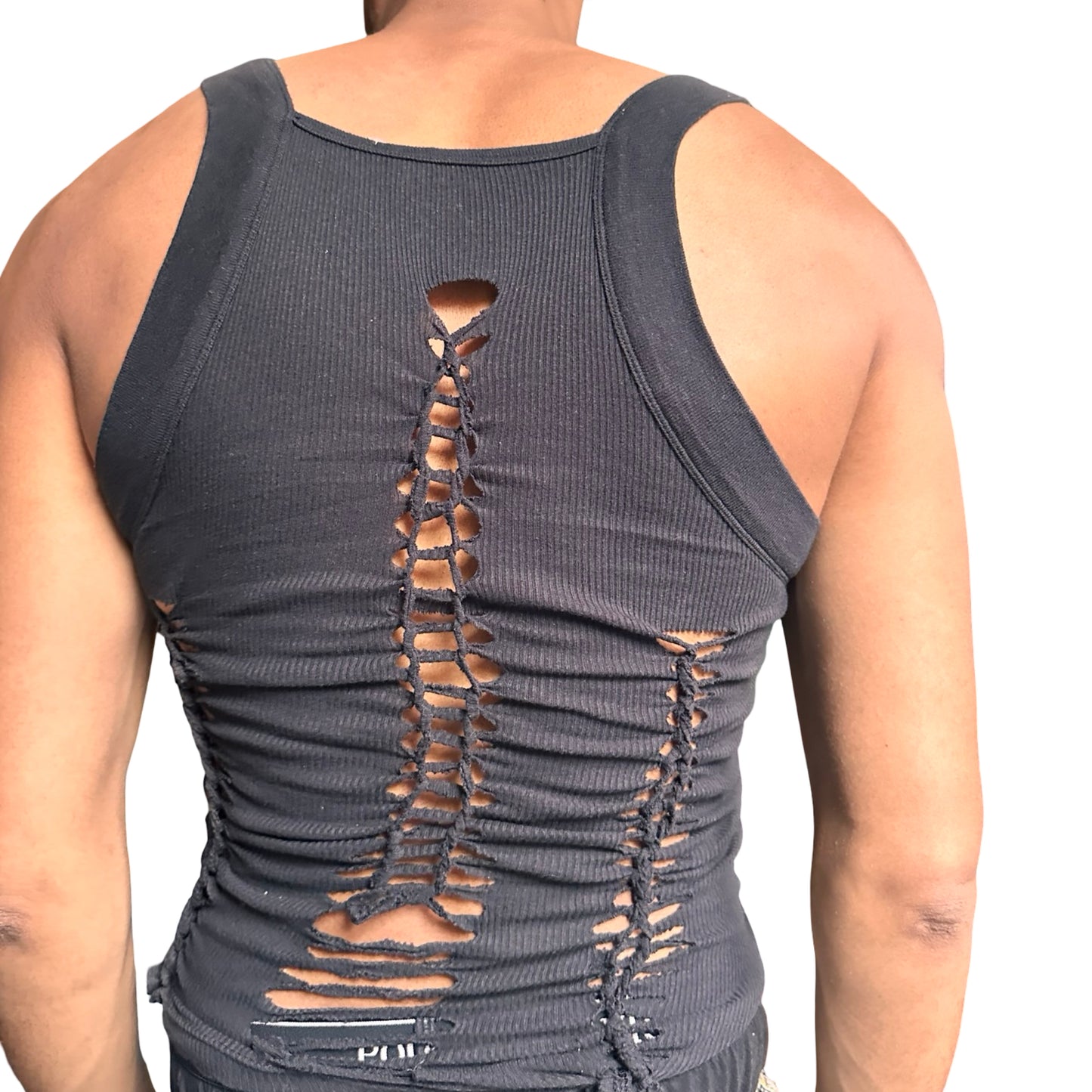 ASTROBOI* ‘Abstract’ Black Braided Cut Out G-Unit Y2K Tank Top – back