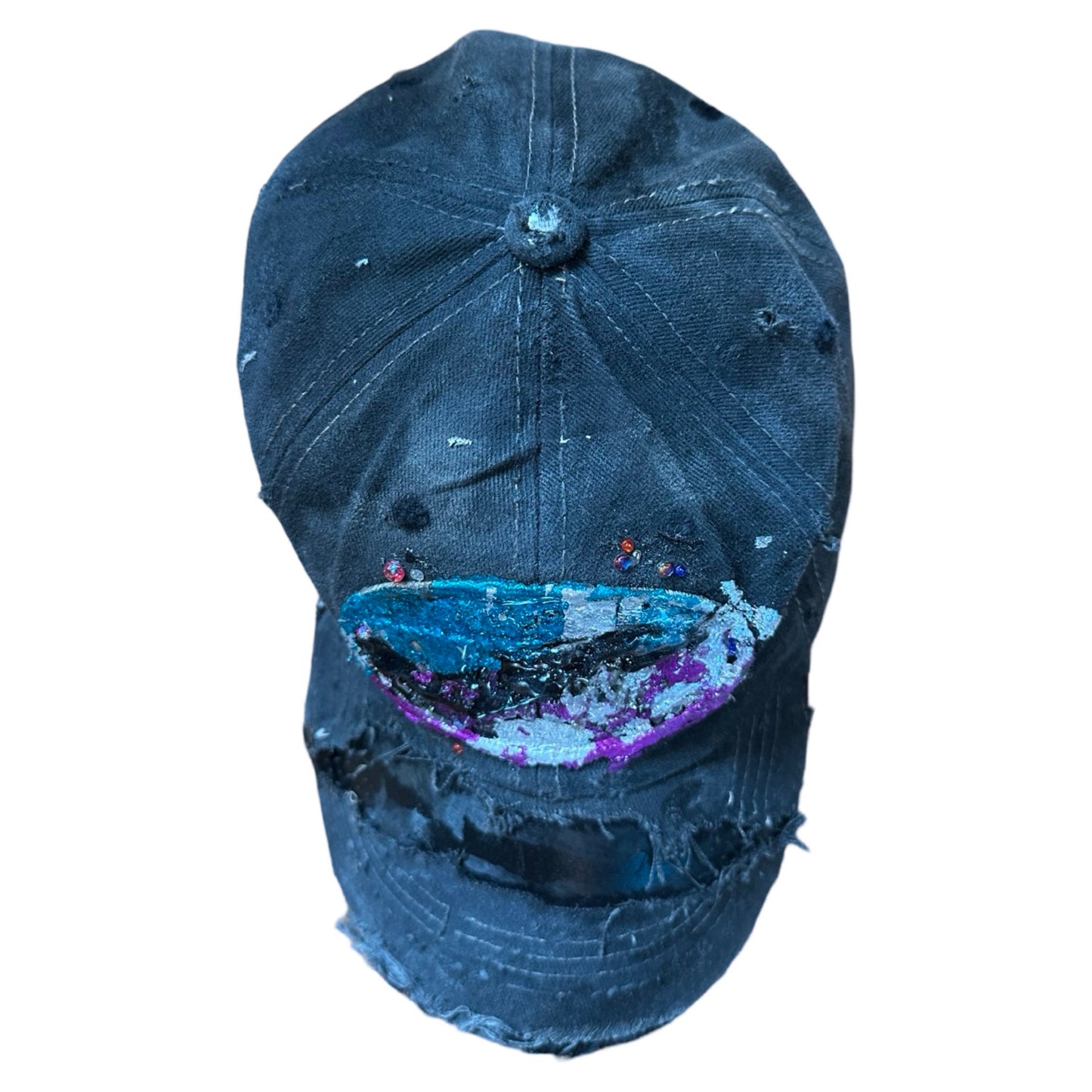 ASTROBOI* 'Technicolor' Black Distressed Rhinestone Hat, flat top