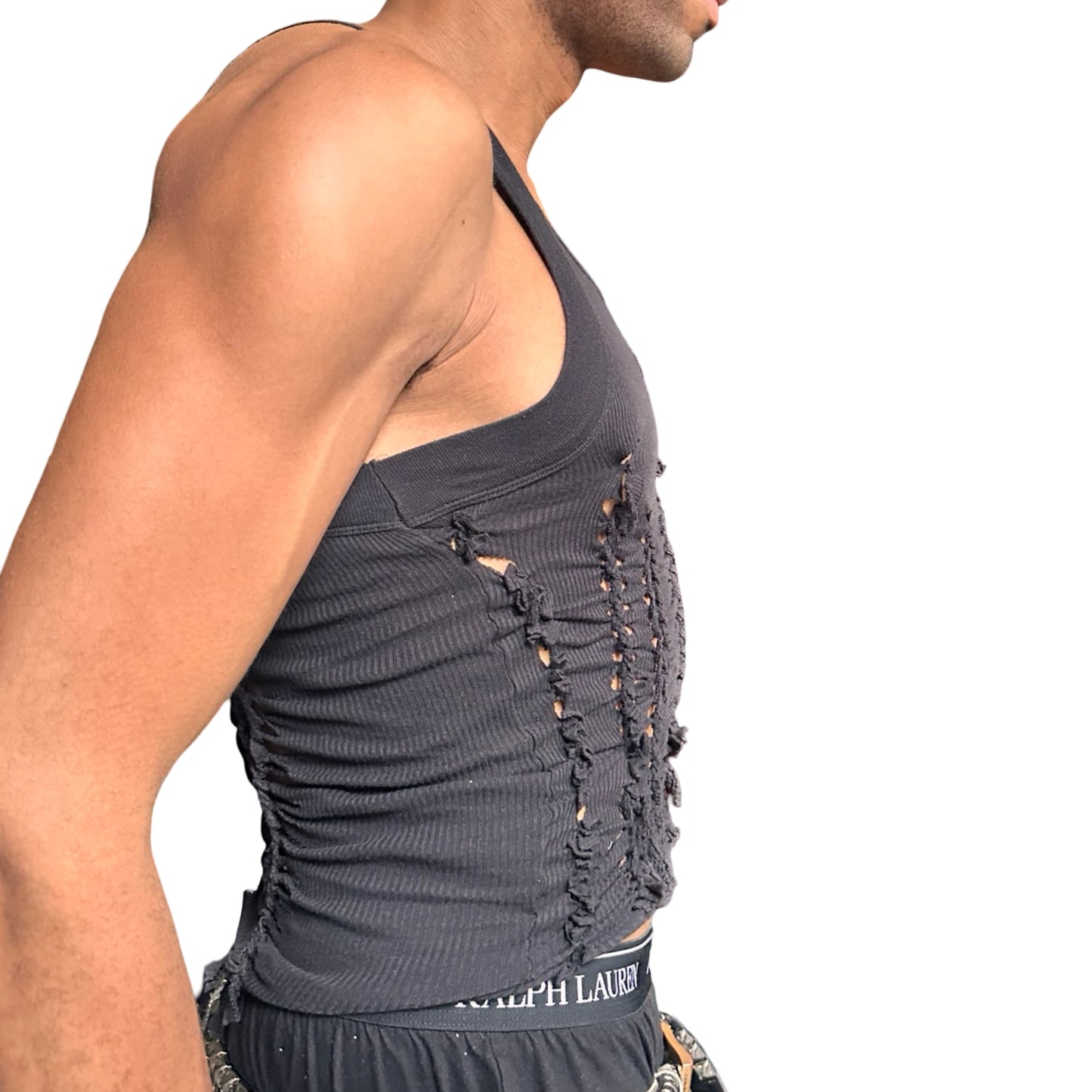 ASTROBOI* ‘Abstract’ Black Braided Cut Out G-Unit Y2K Tank Top – right