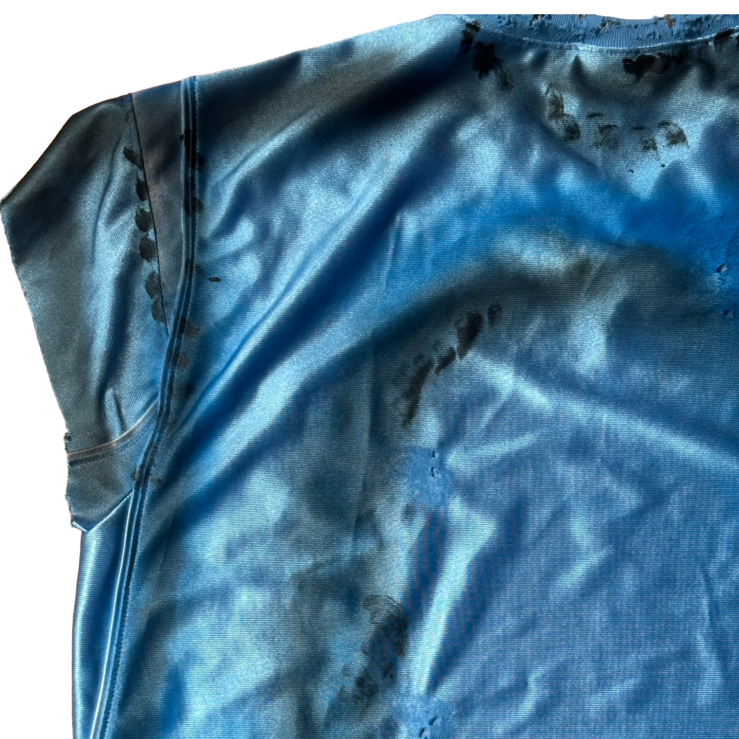 ASTROBOI* V-neck Deconstructed Blue Painted T-shirt Jersey – flat detail back 3