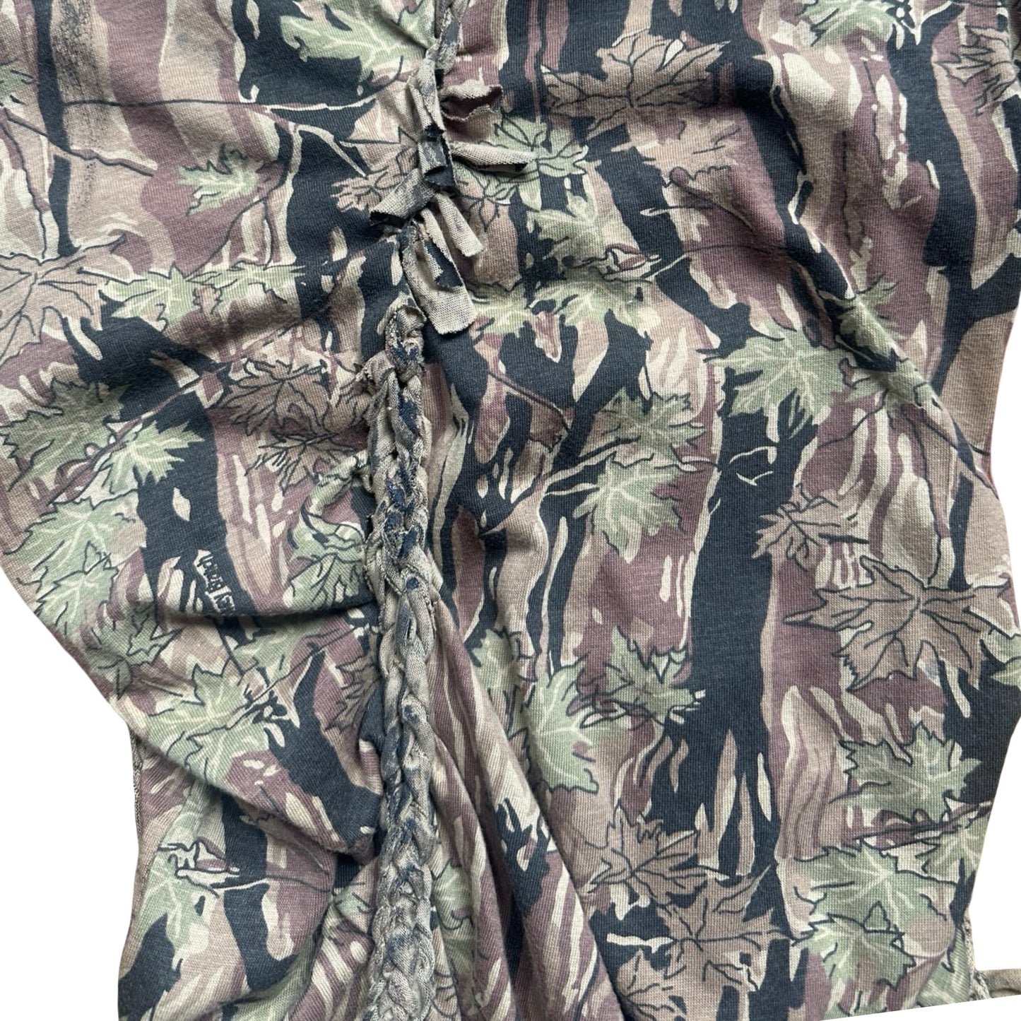 ASTROBOI* Tan Real Tree Camo Braided Twist T-Shirt – flat back detail