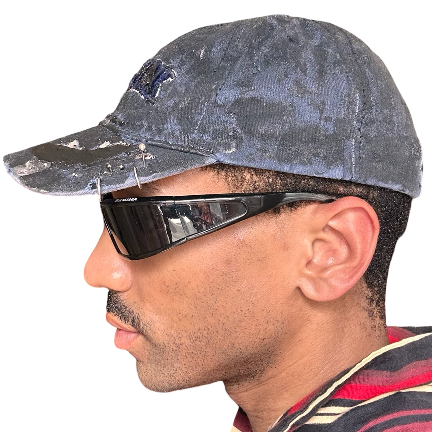 ASTROBOI* 'Zypher' NYC Distressed Metallic Resin Navy Hat - left
