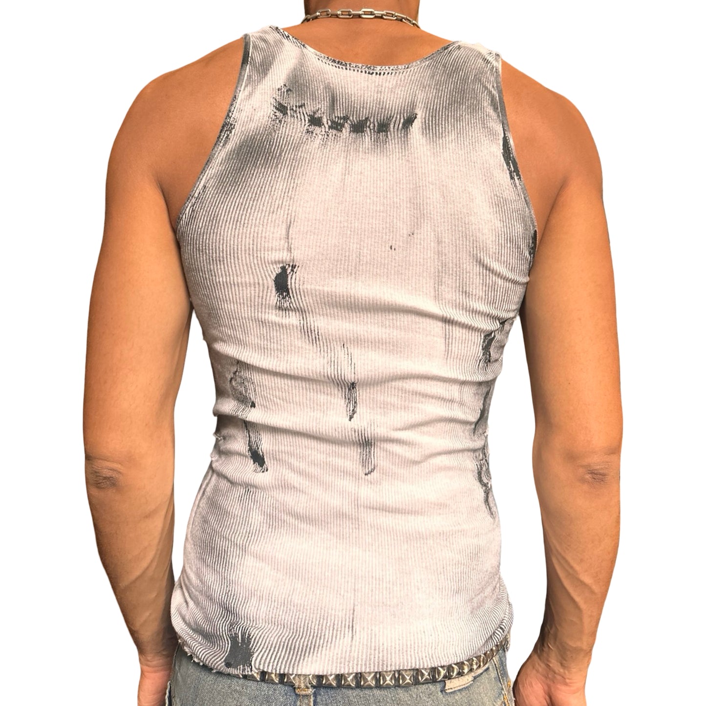 ASTROBOI* x Hanes 'Hero' White Ribbed Black Graphic Print Tank Top - back