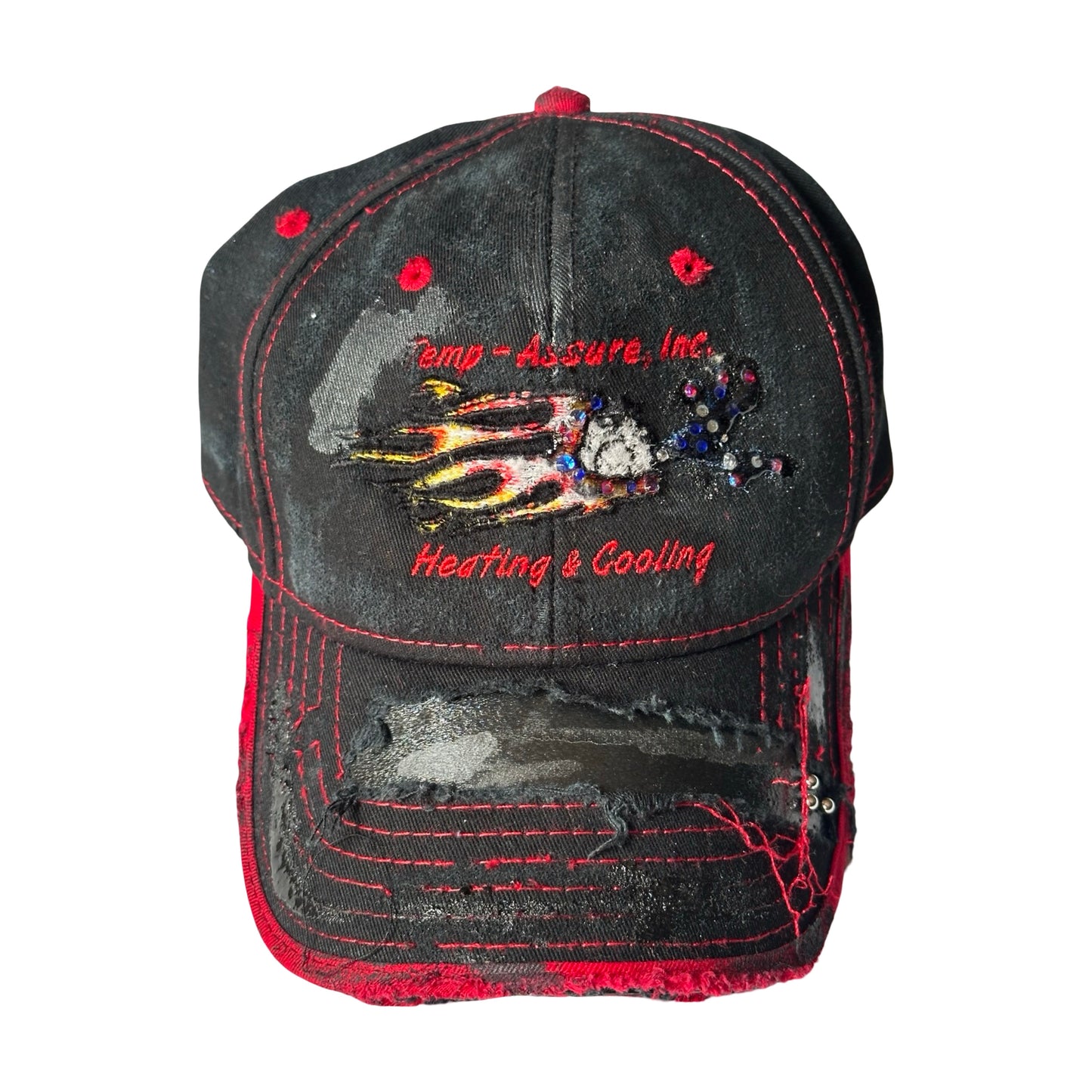 ASTROBOI* 'Heating + Cooling' Black Pierced Rhinestone Hat - flat front