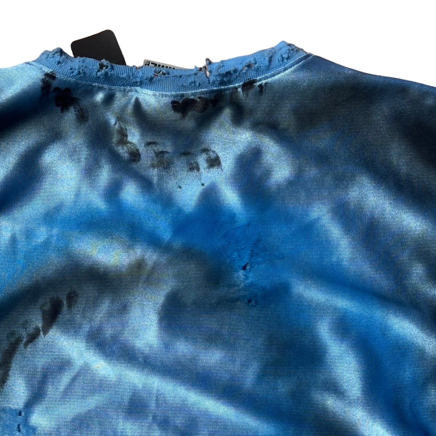 ASTROBOI* V-neck Deconstructed Blue Painted T-shirt Jersey – flat detail back 2