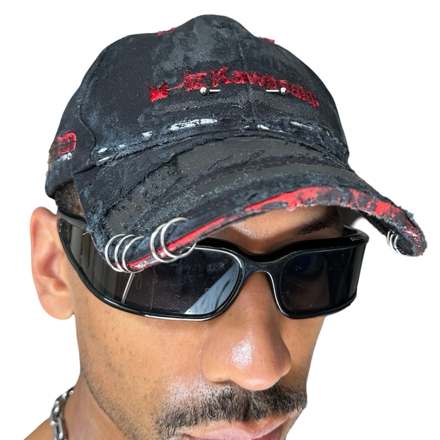 ASTROBOI* x Kawasaki 'Kink' Black Pierced Distressed Hat - front