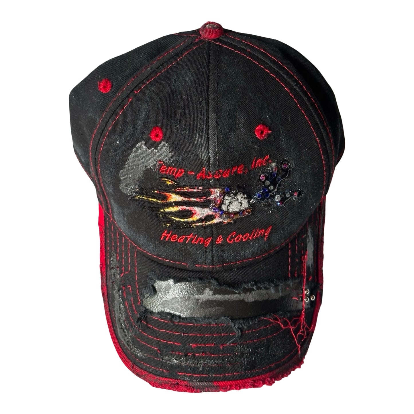 ASTROBOI* 'Heating + Cooling' Black Pierced Rhinestone Hat - flat top