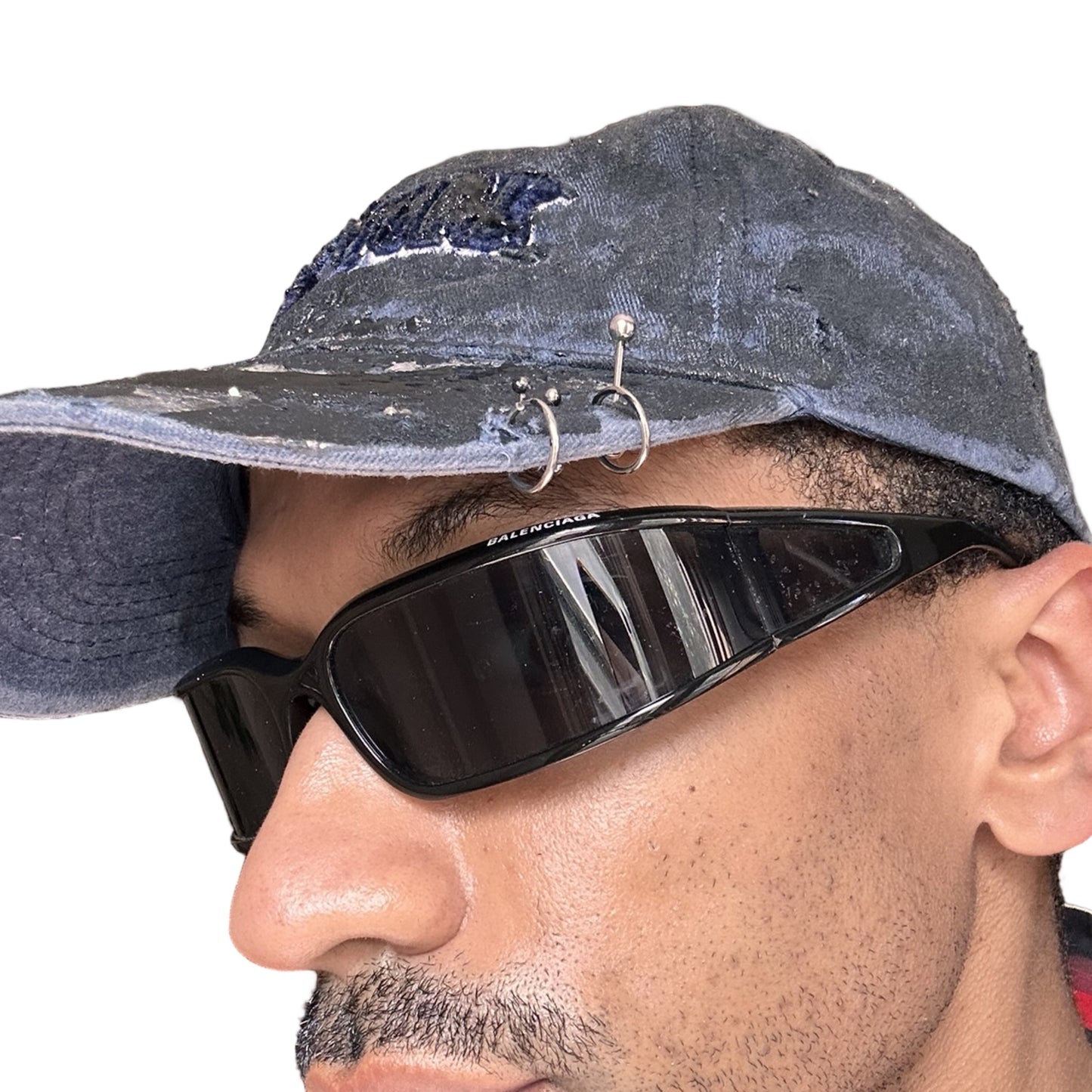 ASTROBOI* 'Zypher' NYC Distressed Metallic Resin Navy Hat - front detail