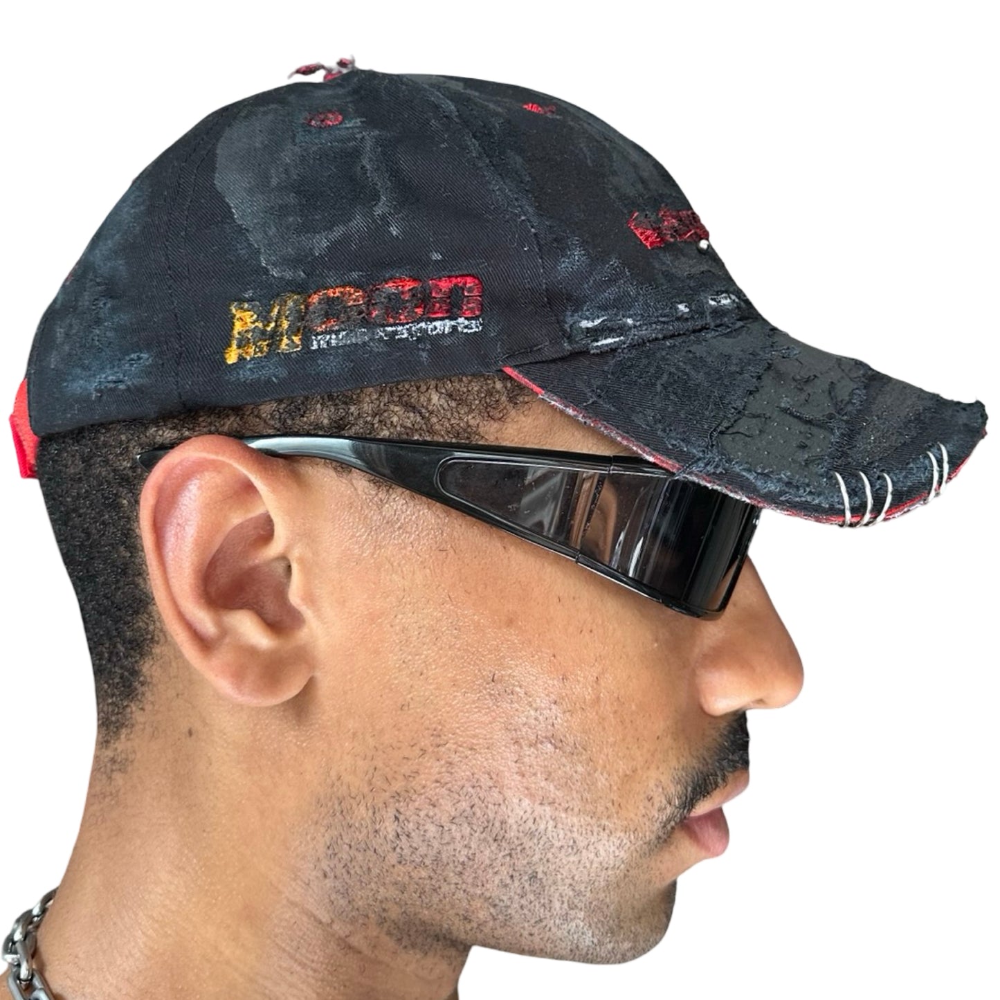 ASTROBOI* x Kawasaki 'Kink' Black Pierced Distressed Hat - right