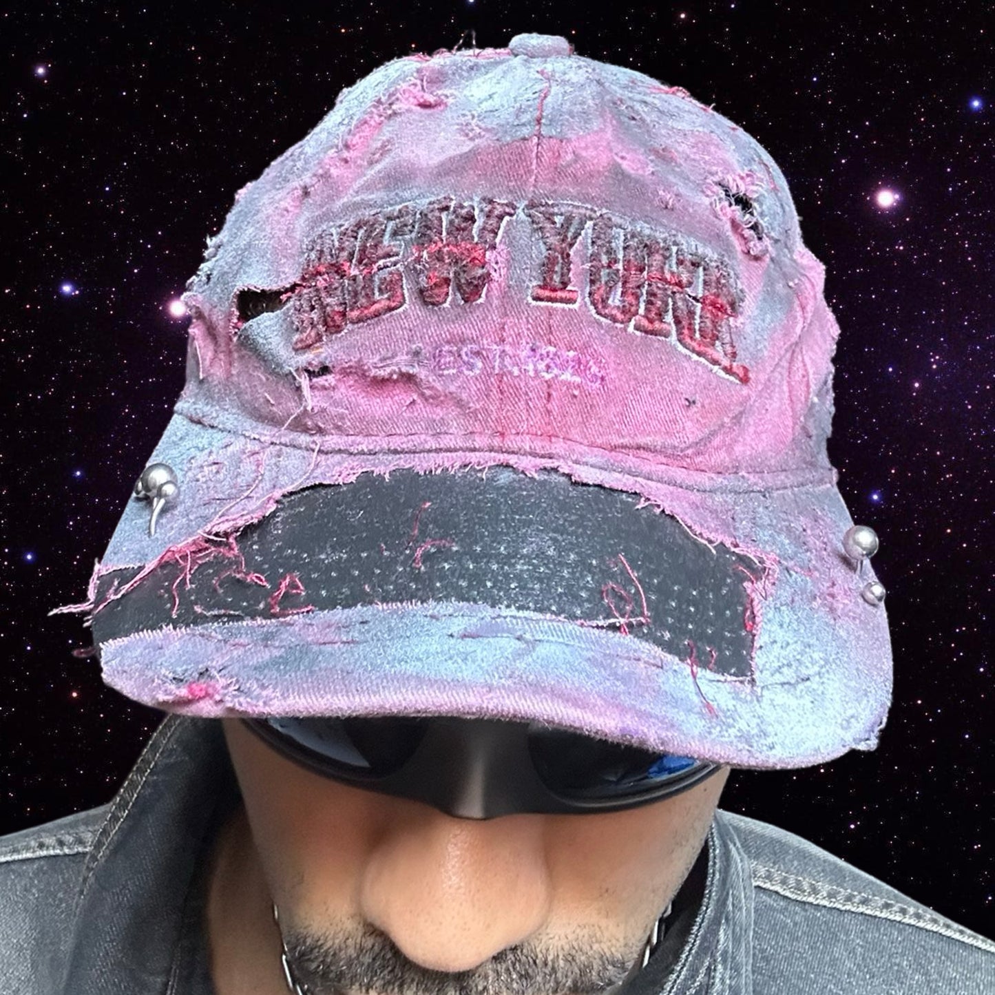 ASTROBOI* 'Burn Out' Red New York Pierced Distressed Hat