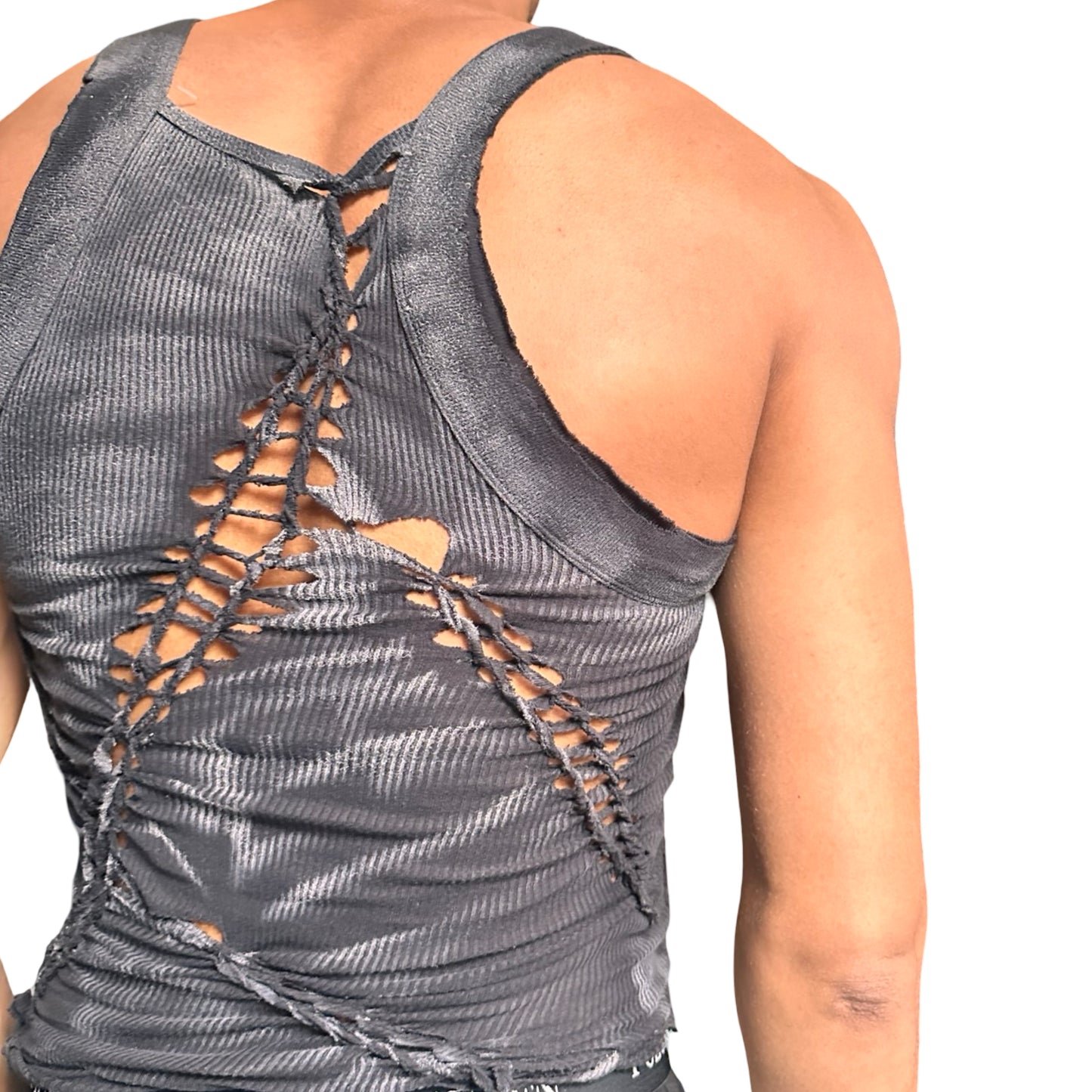 ASTROBOI* Black & White G-Unit Braided Y2K Tank Top – back