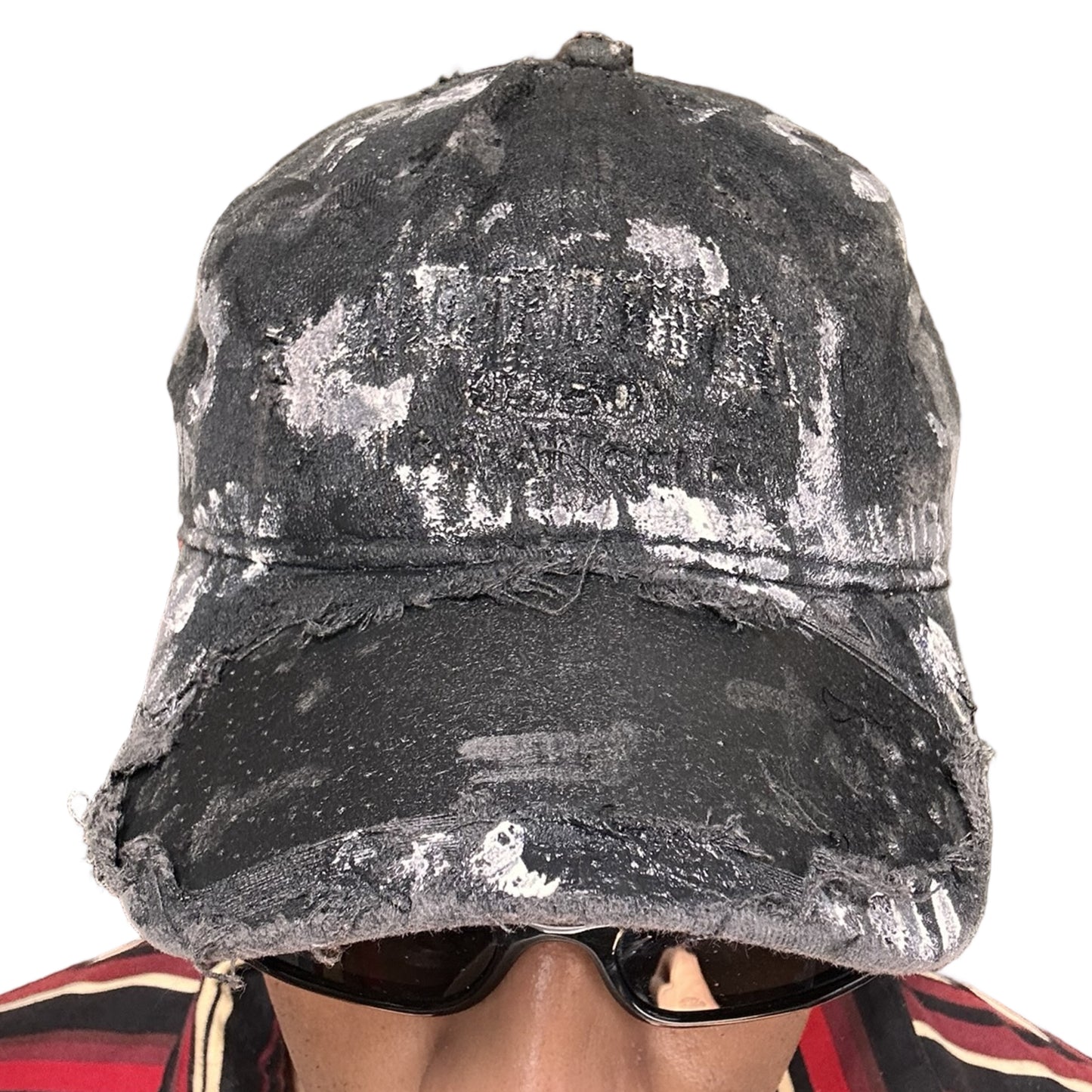 ASTROBOI* 'Cali' Black & White Painted Distressed Deconstructed Hat - front 2