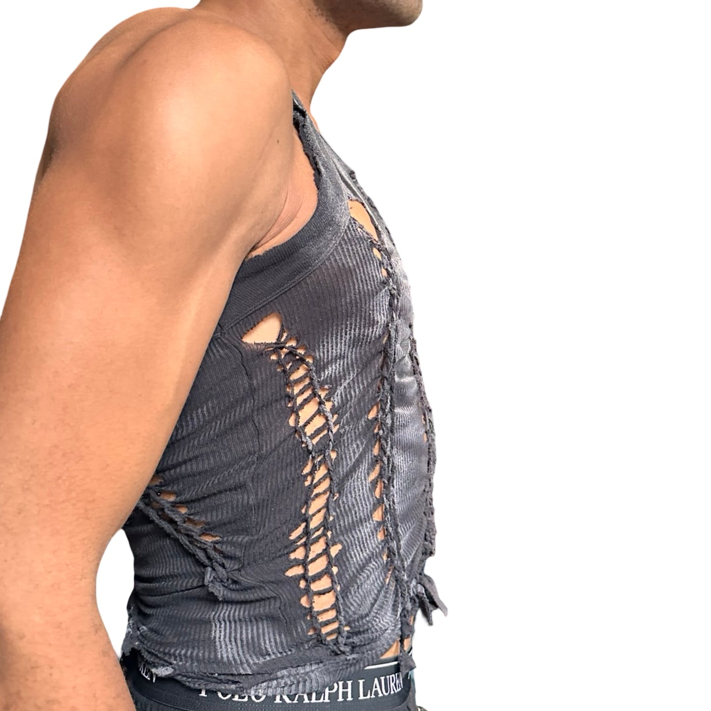 ASTROBOI* Black & White G-Unit Braided Y2K Tank Top – right