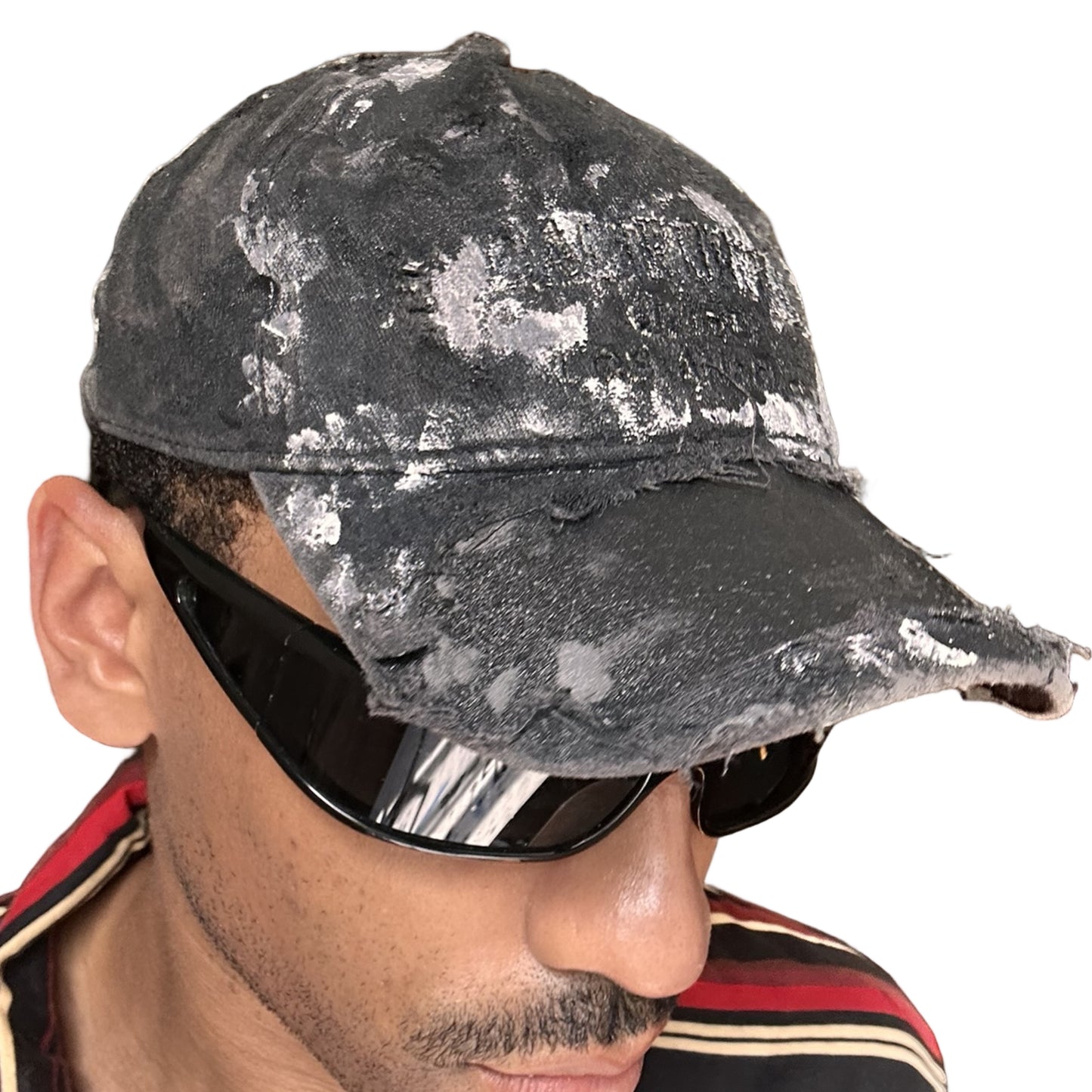 ASTROBOI* 'Cali' Black & White Painted Distressed Deconstructed Hat - front right