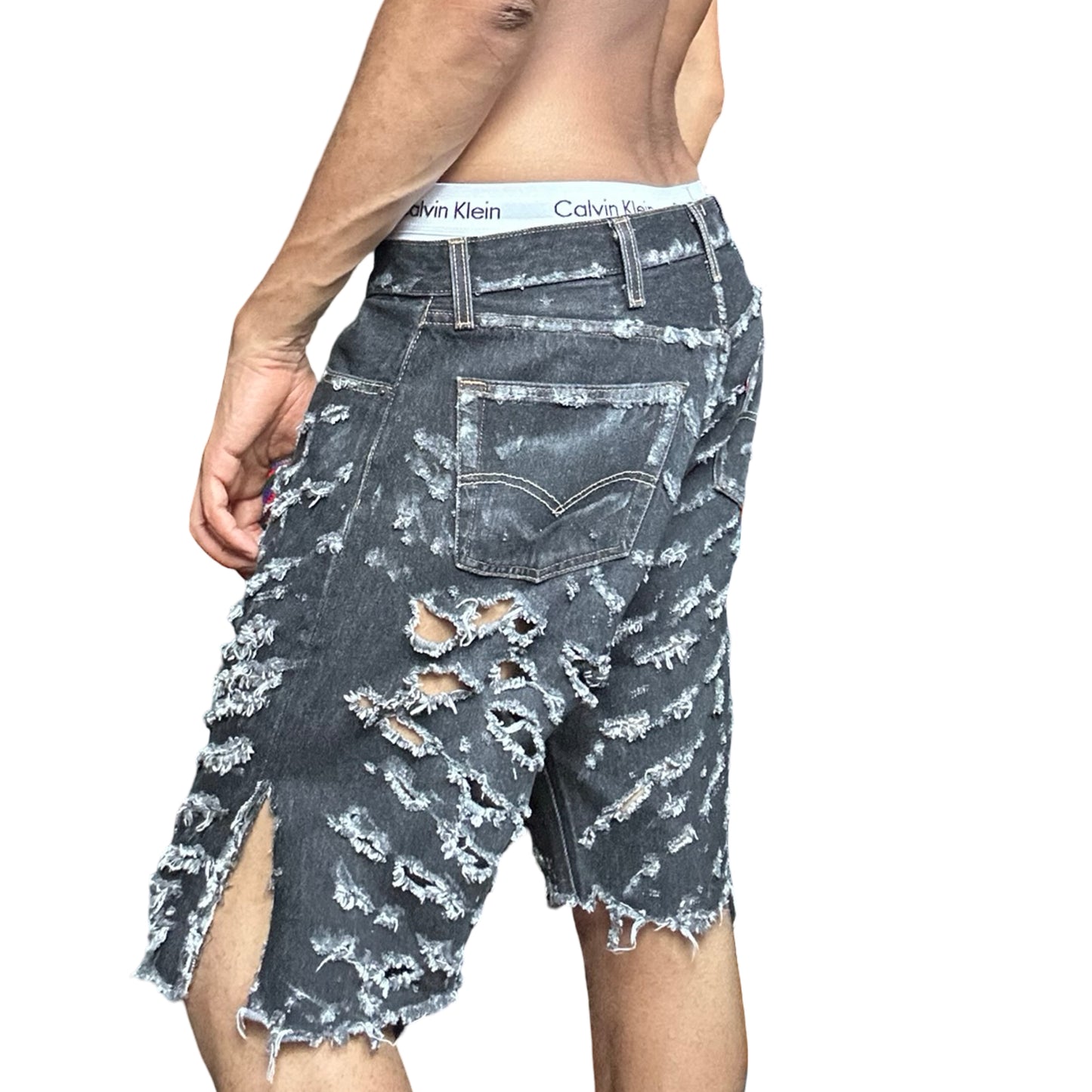 ASTROBOI* x Levis 'Neo' Black Distressed Cut Off Denim Shorts - left