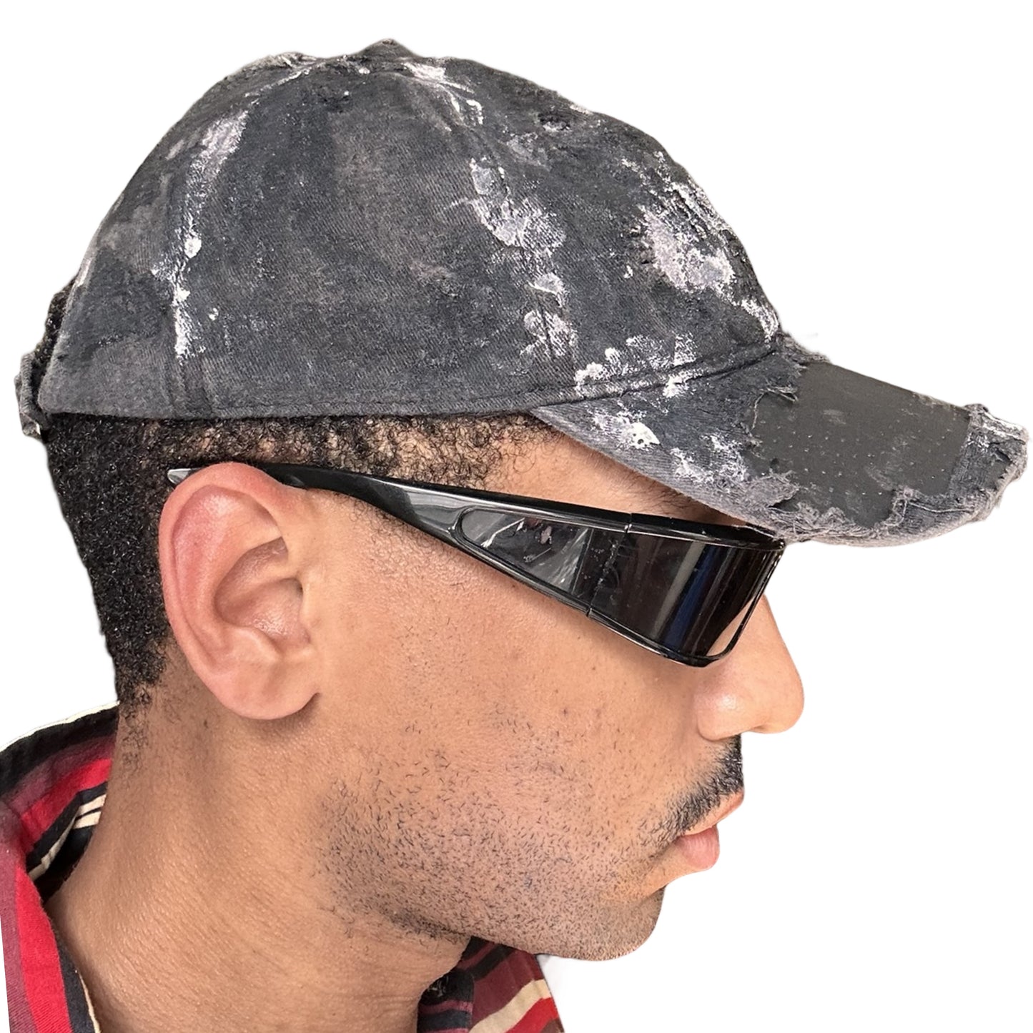 ASTROBOI* 'Cali' Black & White Painted Distressed Deconstructed Hat - right
