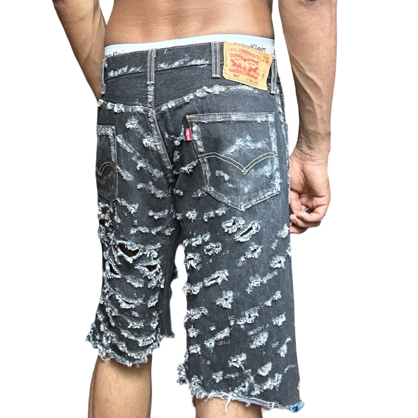 ASTROBOI* x Levis 'Neo' Black Distressed Cut Off Denim Shorts - back