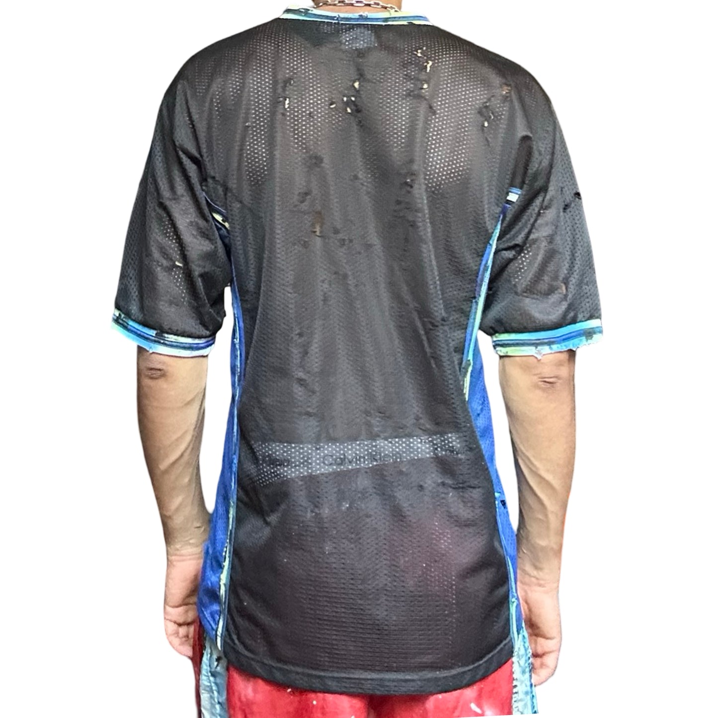 ASTROBOI* XXL Black & Blue Distressed Mesh Grunge Jersey - back