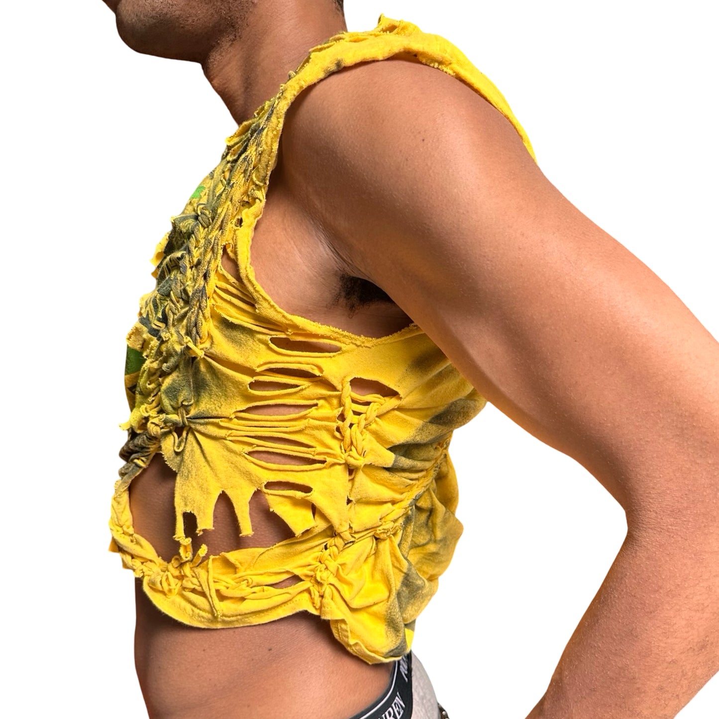 Yellow braided tank top on a white background