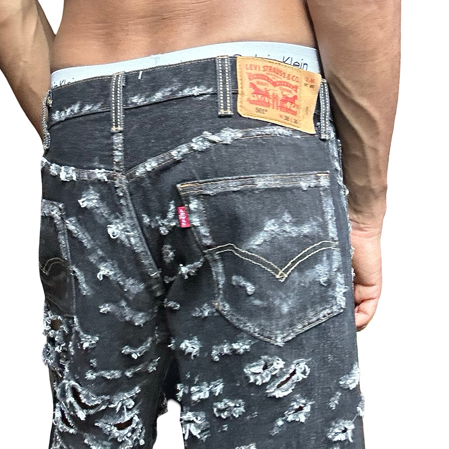 ASTROBOI* x Levis 'Neo' Black Distressed Cut Off Denim Shorts - back