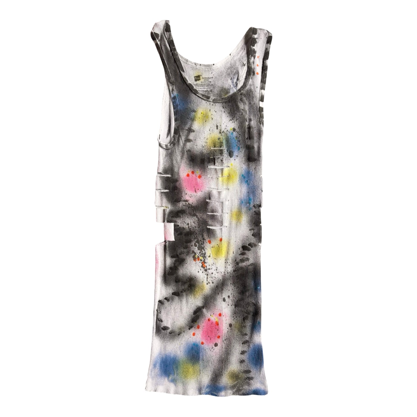 ASTROBOI* x Hanes 'HEAVEN' White Ribbed Pink/Yellow/Black/Blue Graphic Print Tank Top – flat front