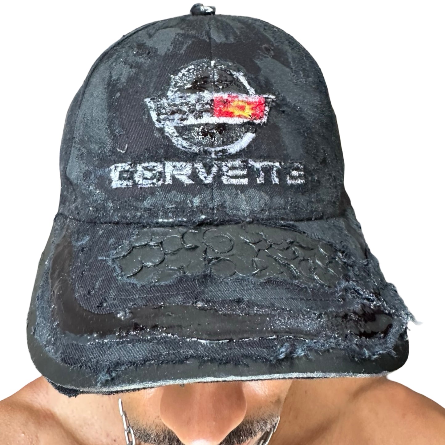 ASTROBOI* x Corvette Black Distressed Streetwear Hat - front