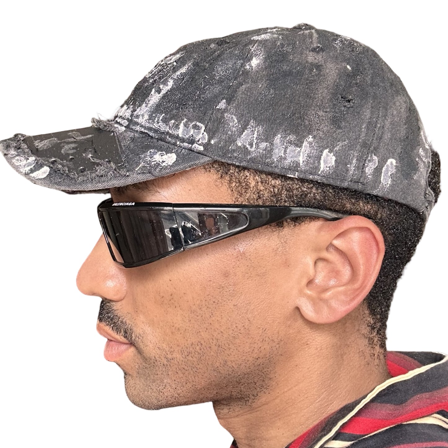 ASTROBOI* 'Cali' Black & White Painted Distressed Deconstructed Hat - left