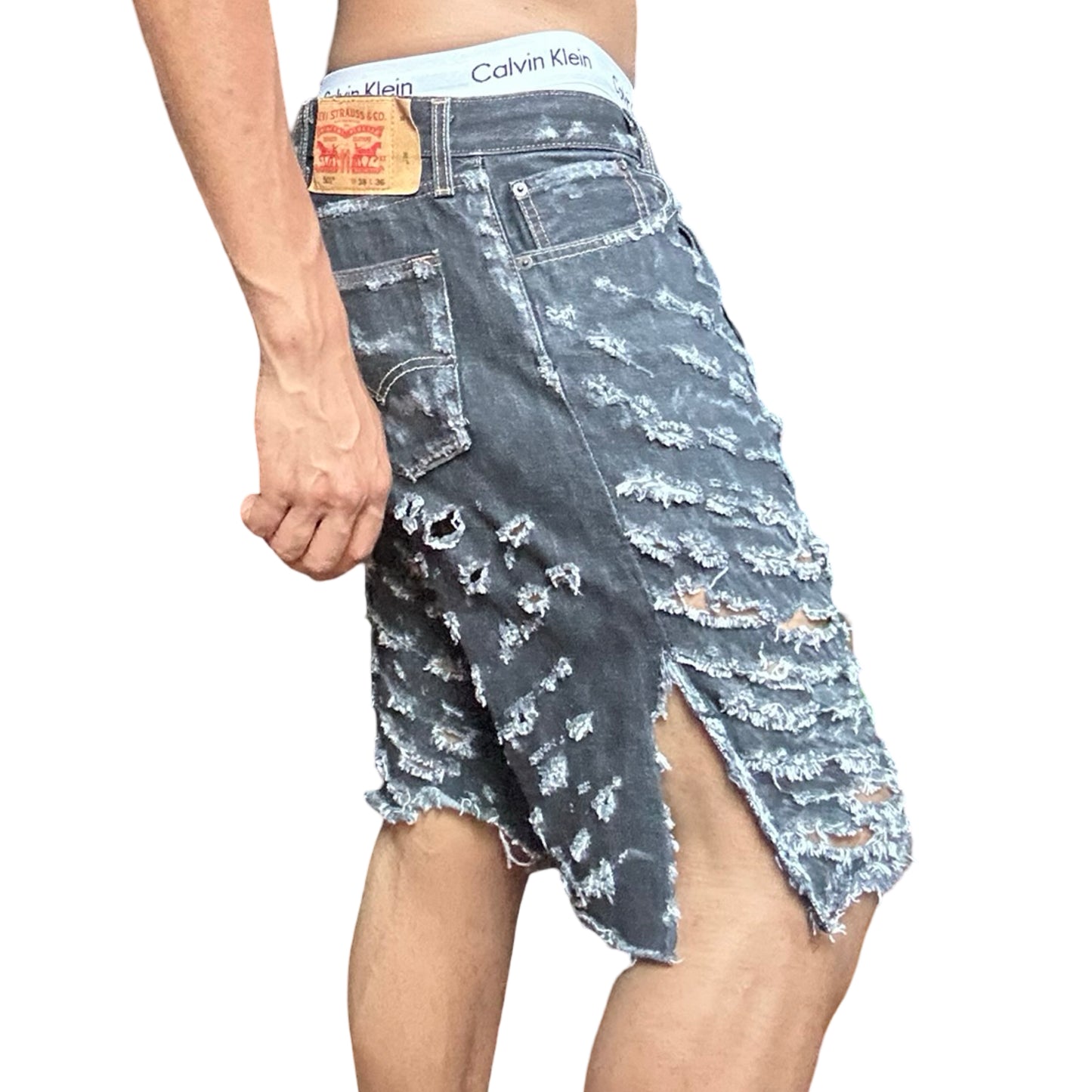 ASTROBOI* x Levis 'Neo' Black Distressed Cut Off Denim Shorts - right