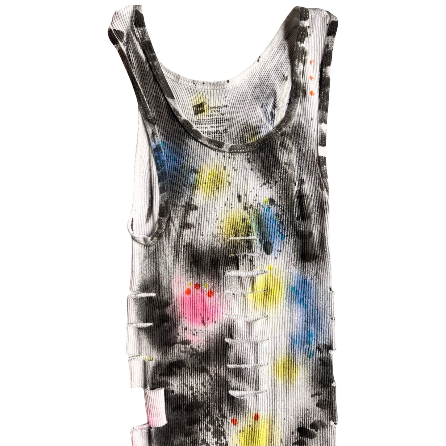 ASTROBOI* x Hanes 'HEAVEN' White Ribbed Pink/Yellow/Black/Blue Graphic Print Tank Top – flat top