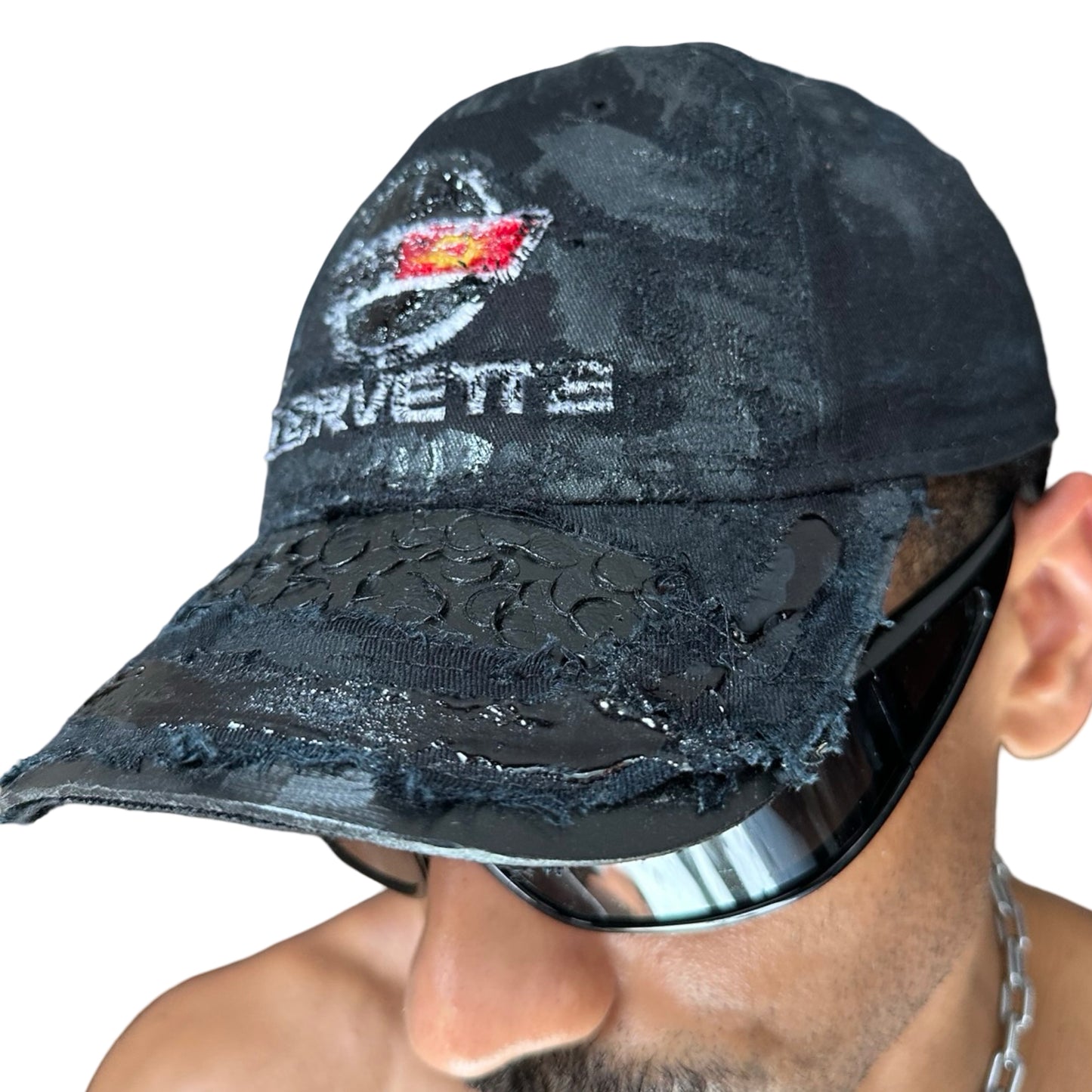 ASTROBOI* x Corvette Black Distressed Streetwear Hat - front left