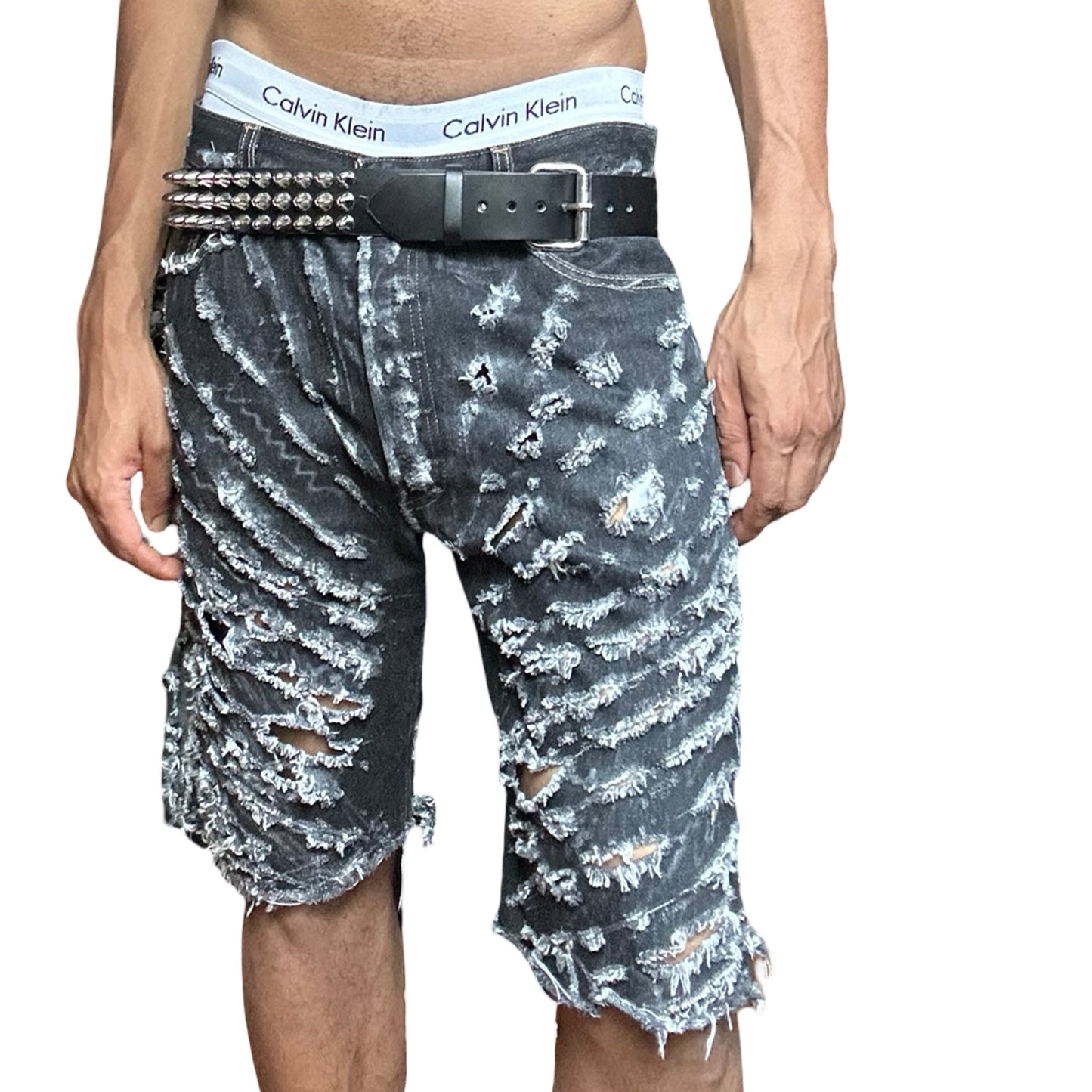 ASTROBOI* x Levis 'Neo' Black Distressed Cut Off Denim Shorts - front