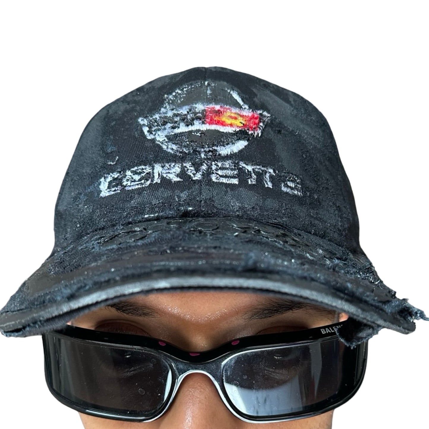 ASTROBOI* x Corvette Black Distressed Streetwear Hat - front