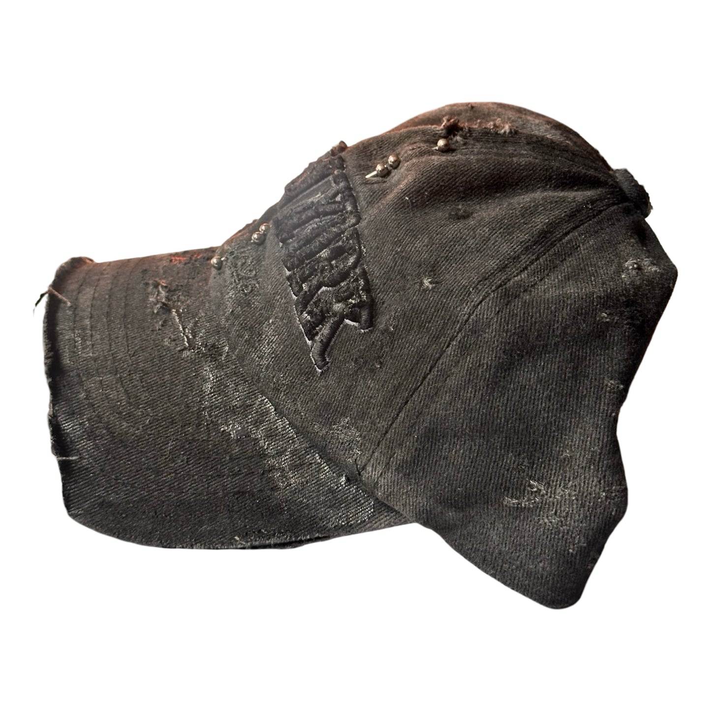 ASTROBOI* 'Kinky' New York Black Distressed Pierced Half Visor Hat - left