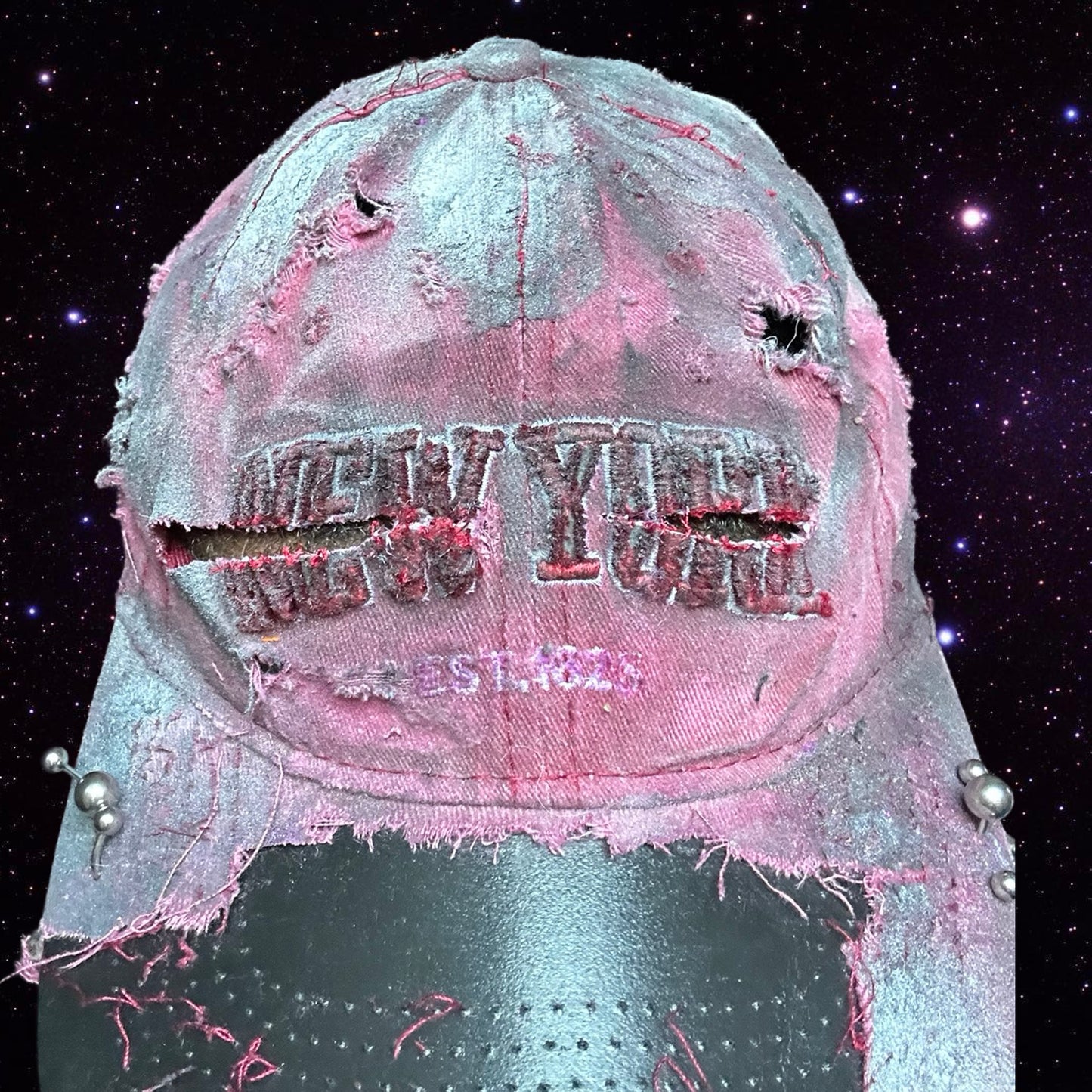 ASTROBOI* 'Burn Out' Red New York Pierced Distressed Hat