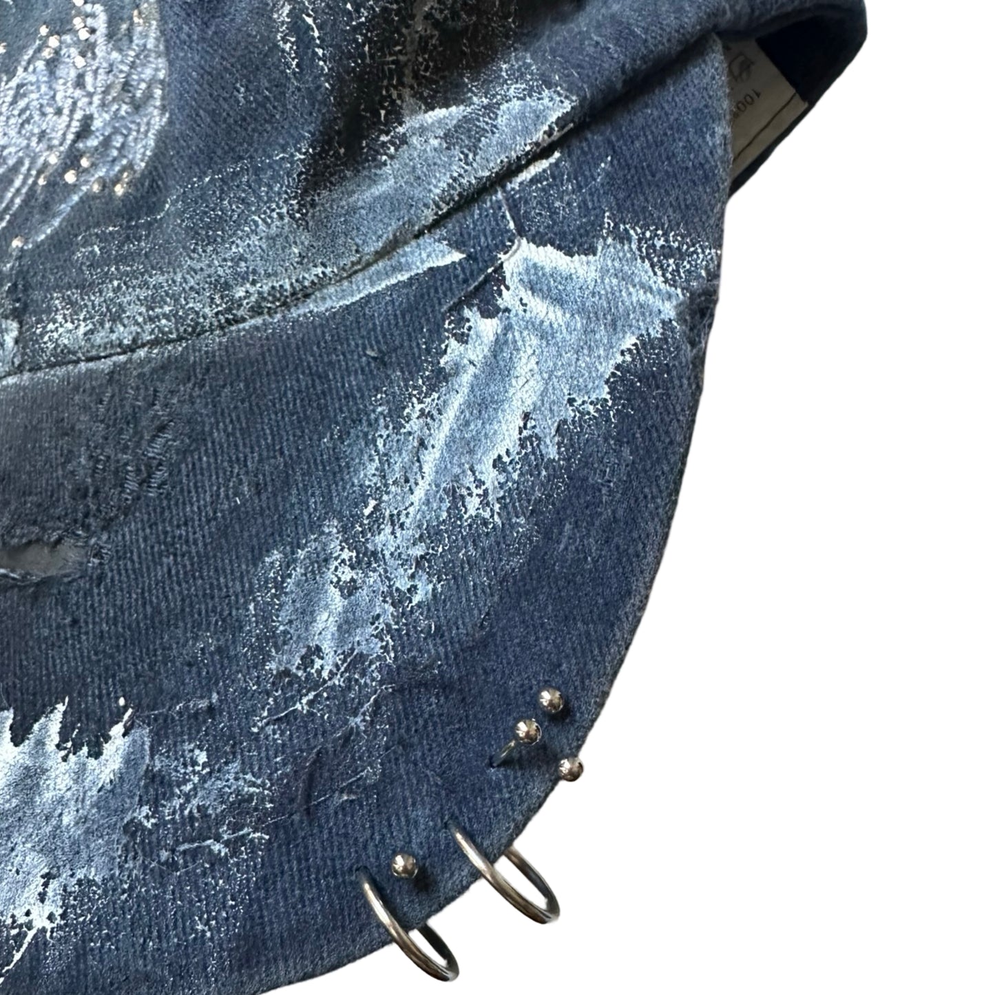ASTROBOI* Blue Indie Barbed Wire Logo Painted Pierced Hat - detail of piercings