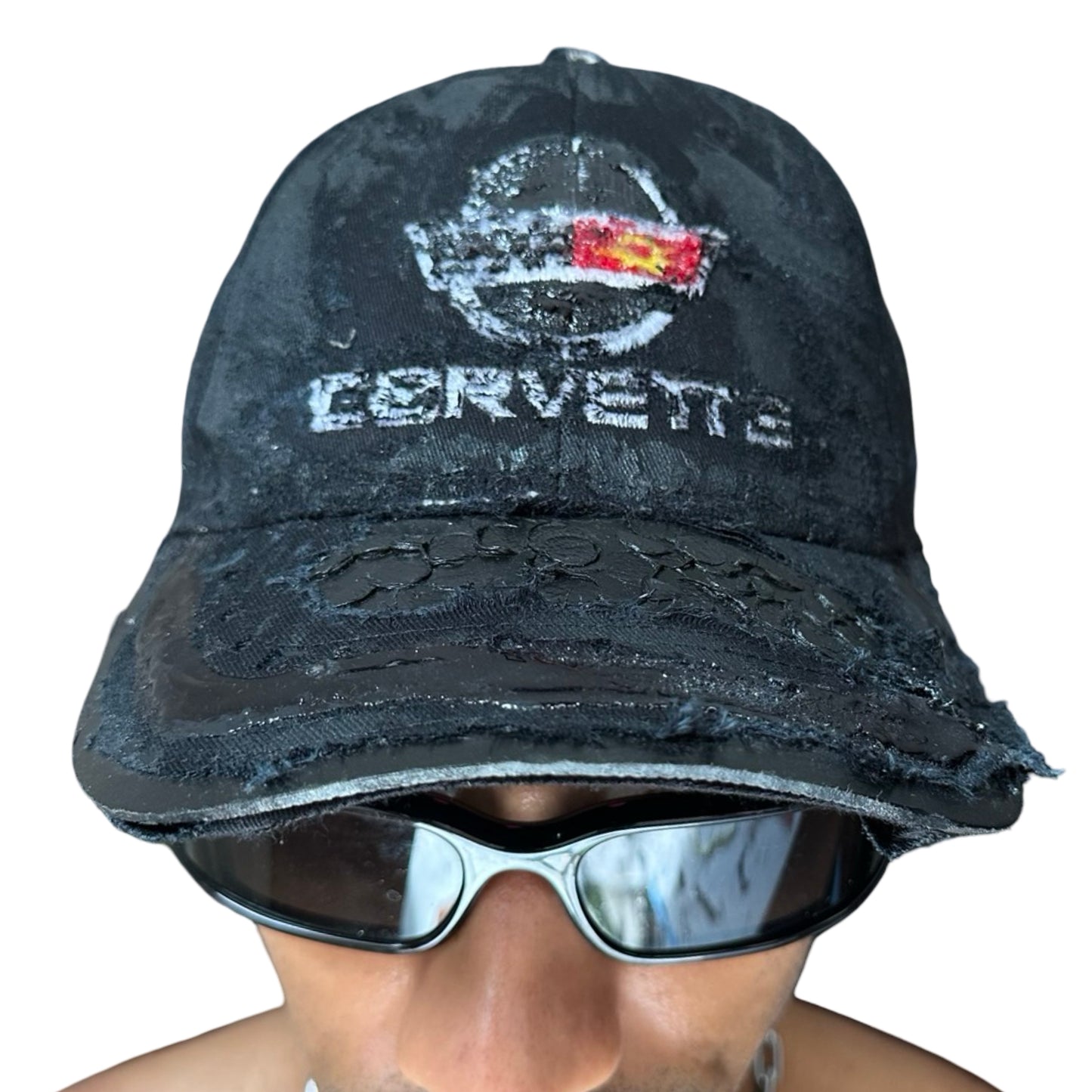 ASTROBOI* x Corvette Black Distressed Streetwear Hat - front 2