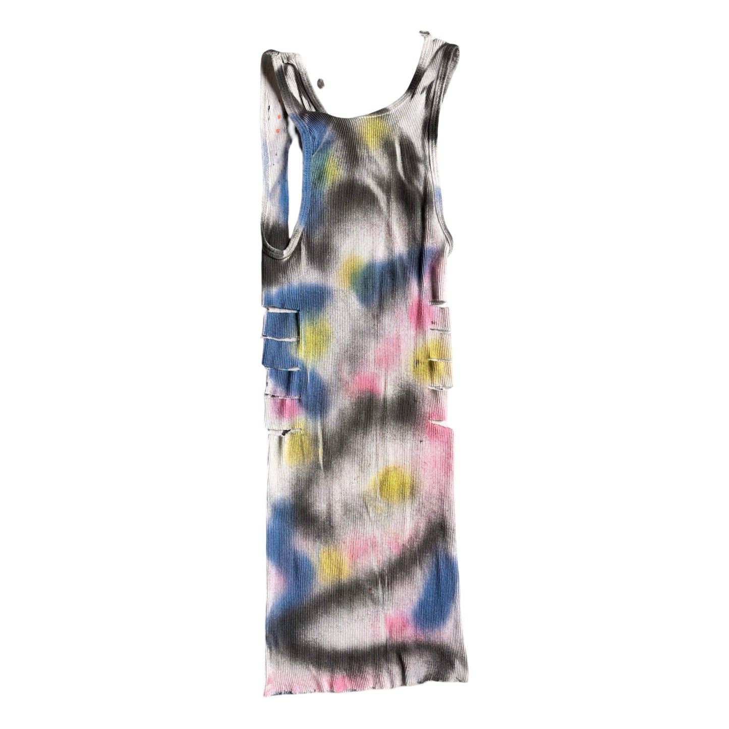 ASTROBOI* x Hanes 'HEAVEN' White Ribbed Pink/Yellow/Black/Blue Graphic Print Tank Top – flat back