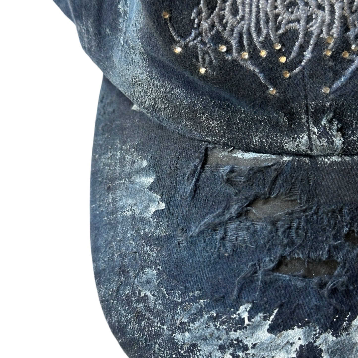ASTROBOI* Blue Indie Barbed Wire Logo Painted Pierced Hat - flat front visor detail