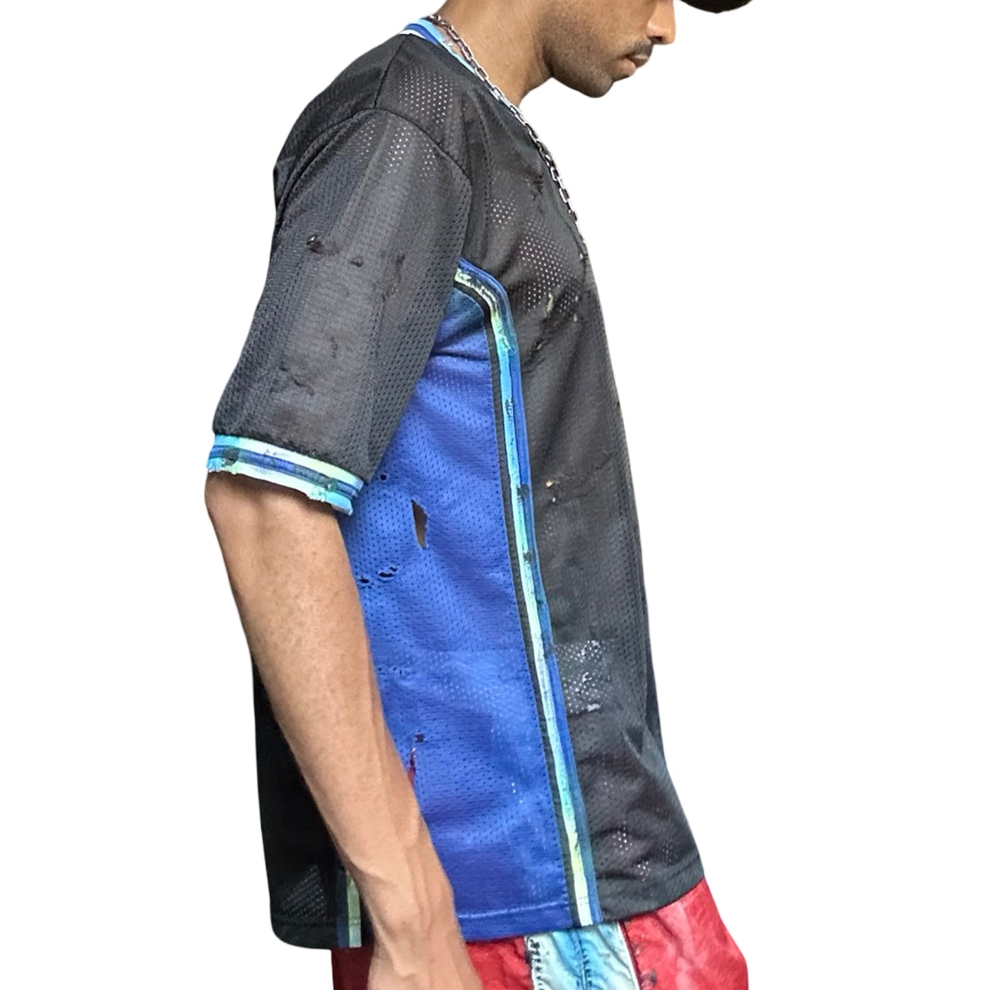 ASTROBOI* XXL Black & Blue Distressed Mesh Grunge Jersey - right
