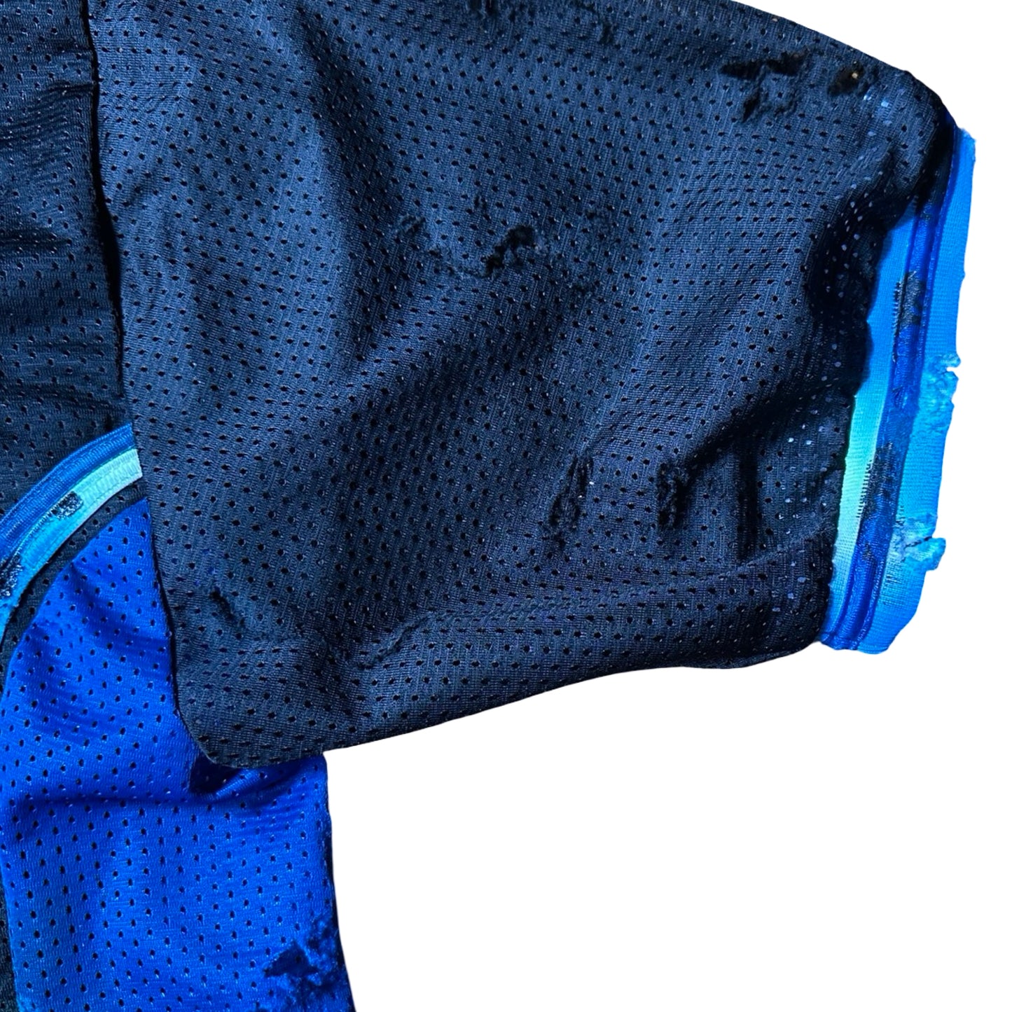 ASTROBOI* XXL Black & Blue Distressed Mesh Grunge Jersey - arm detail