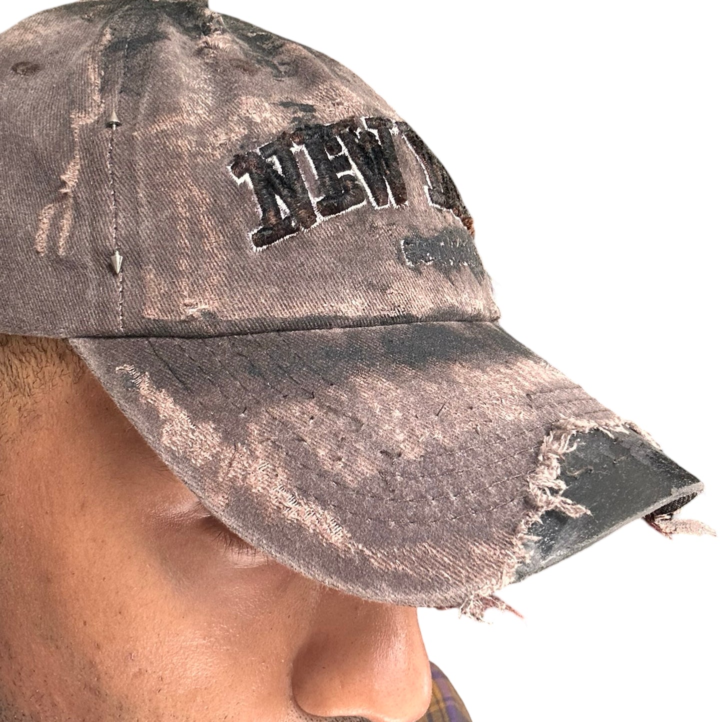 ASTROBOI* NEW YORK 'Soil' Brown & Black Distressed Pierced Hat - right