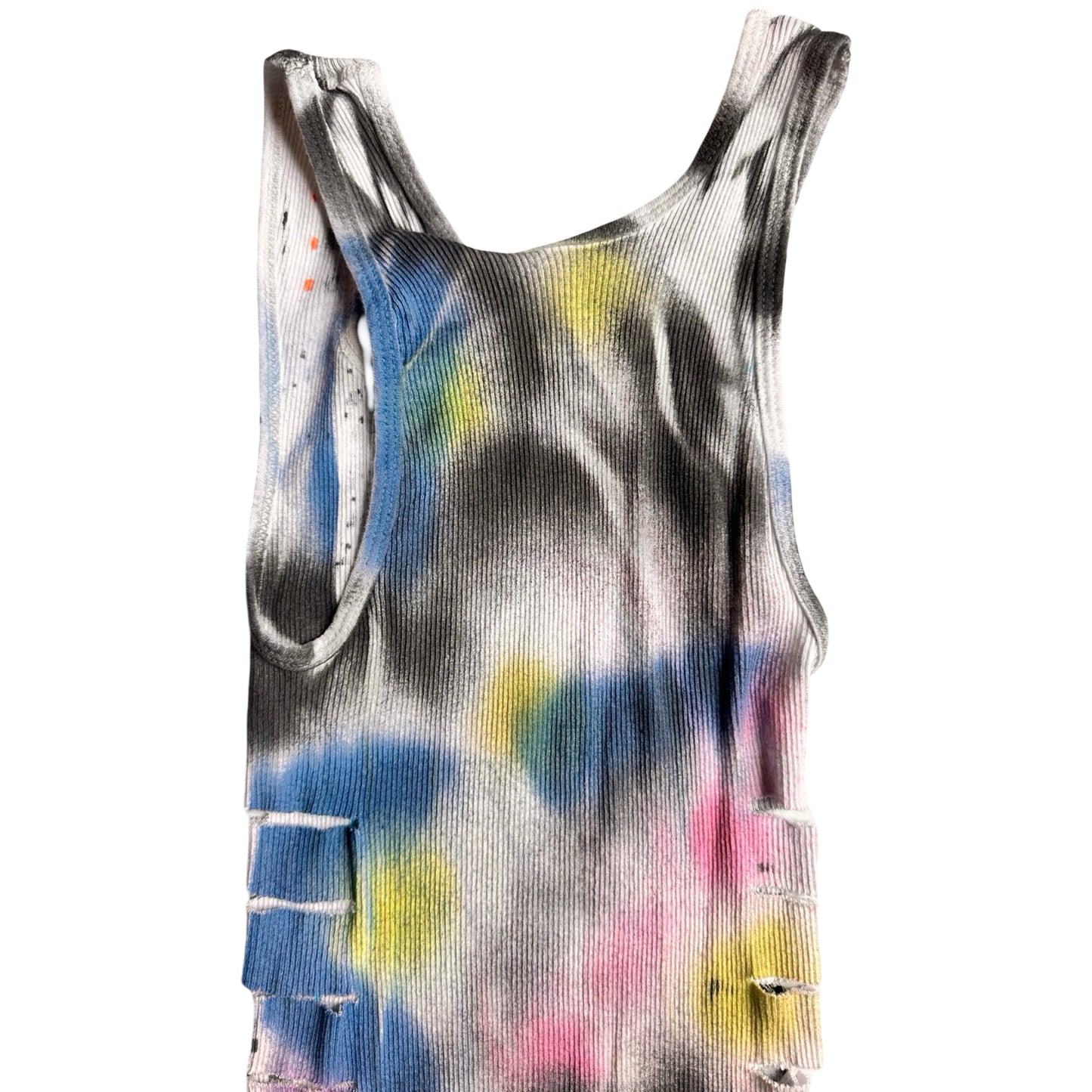 ASTROBOI* x Hanes 'HEAVEN' White Ribbed Pink/Yellow/Black/Blue Graphic Print Tank Top – flat back top
